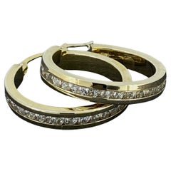Boucles d'oreilles demi-créoles en or 9 carats, argent 925 et CZ, dos de selle, 25 mm de long
