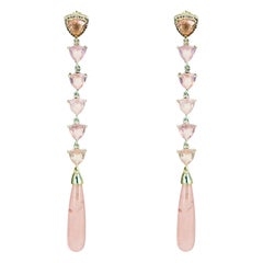 9K Gold Rose Quartz and Diamond Statement Drop Earrings