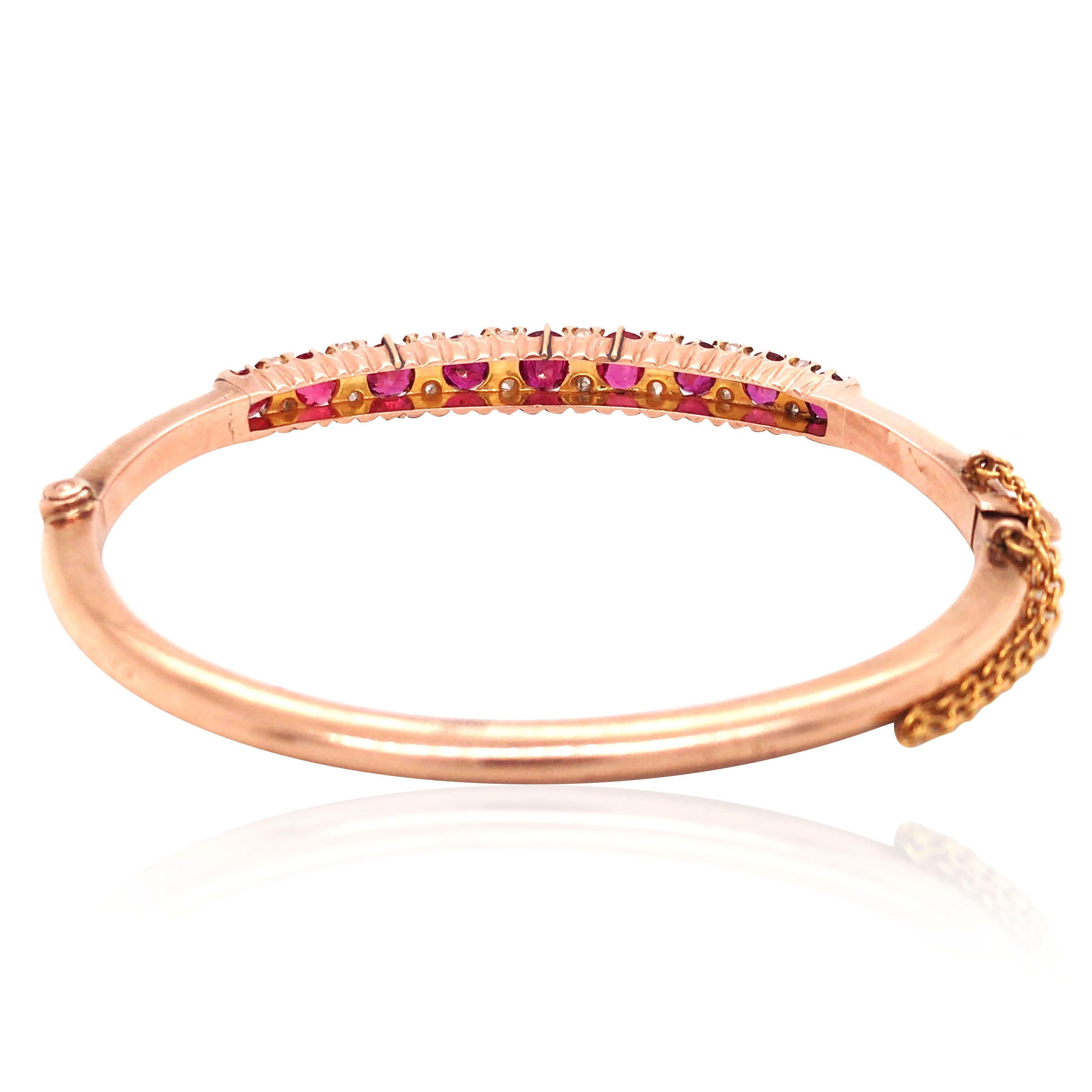 Oval Cut 9K Gold Ruby Diamond Bangle, GIA For Sale