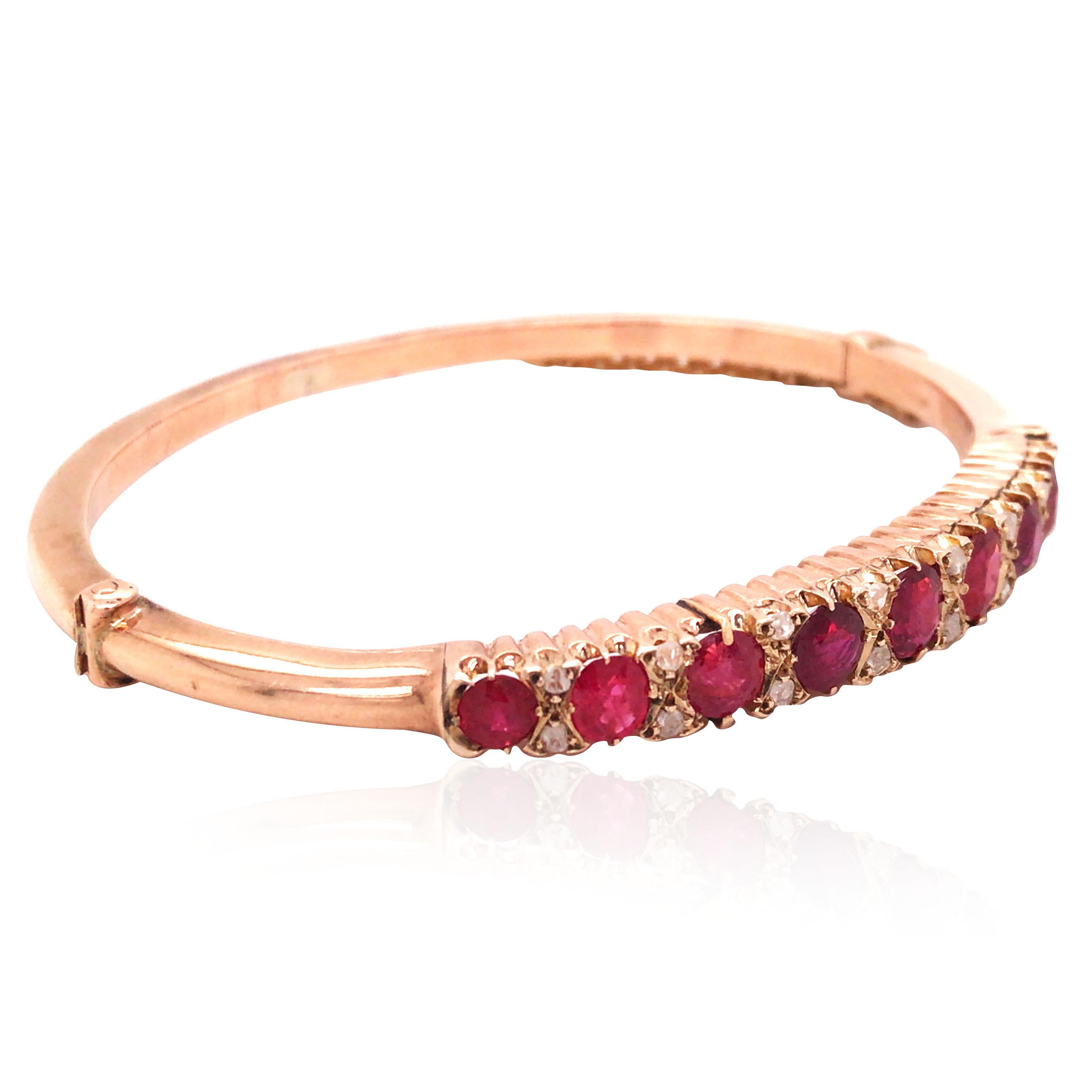 9K Gold Ruby Diamond Bangle, GIA In Good Condition For Sale In New York, NY