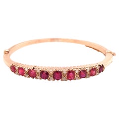 9K Gold Ruby Diamond Bangle, GIA
