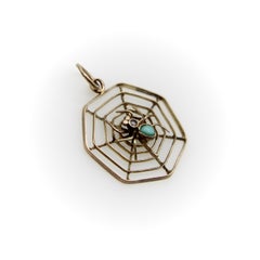 9K Gold Victorian Spider Pendant with Turquoise and Pearl