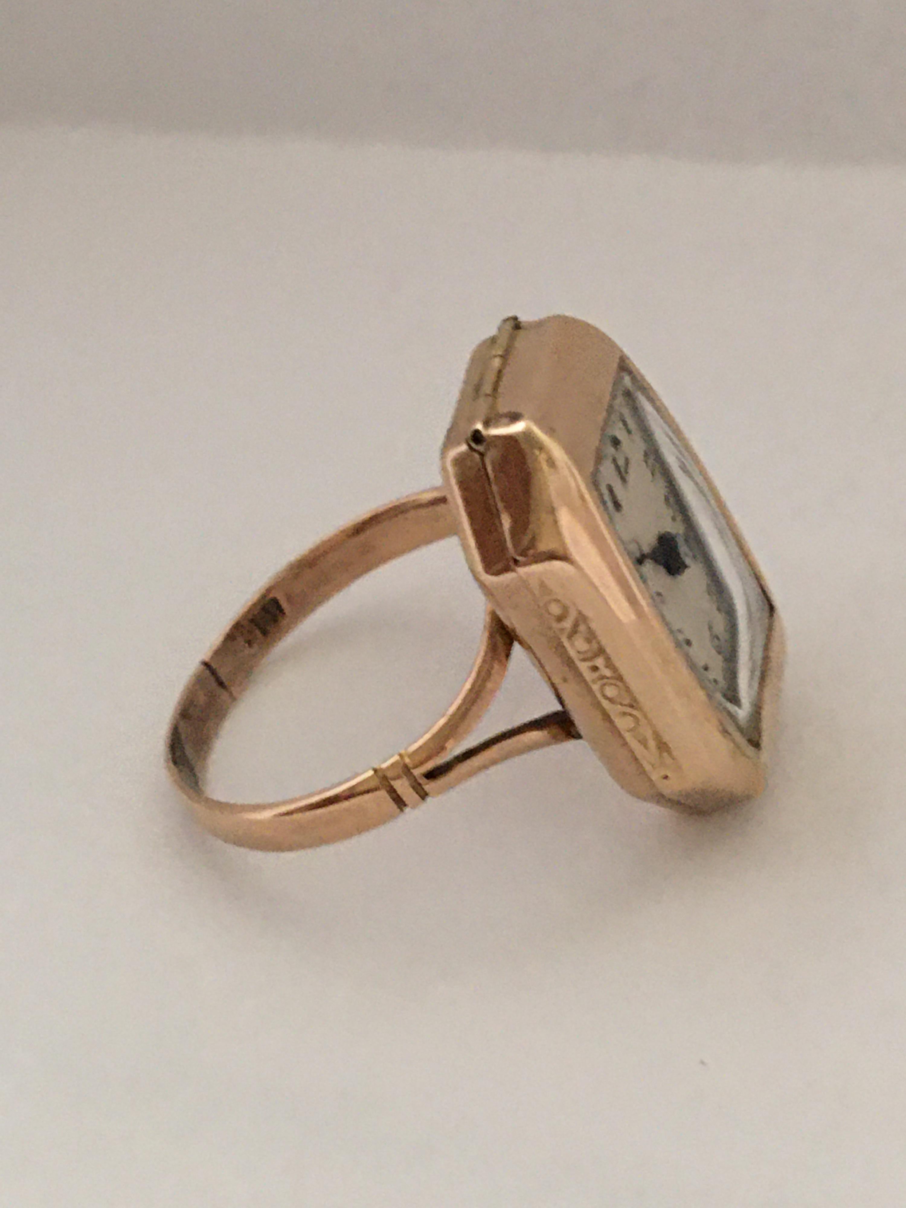 9 Karat Gold Vintage 1920s Mechanical Ring Watch 6