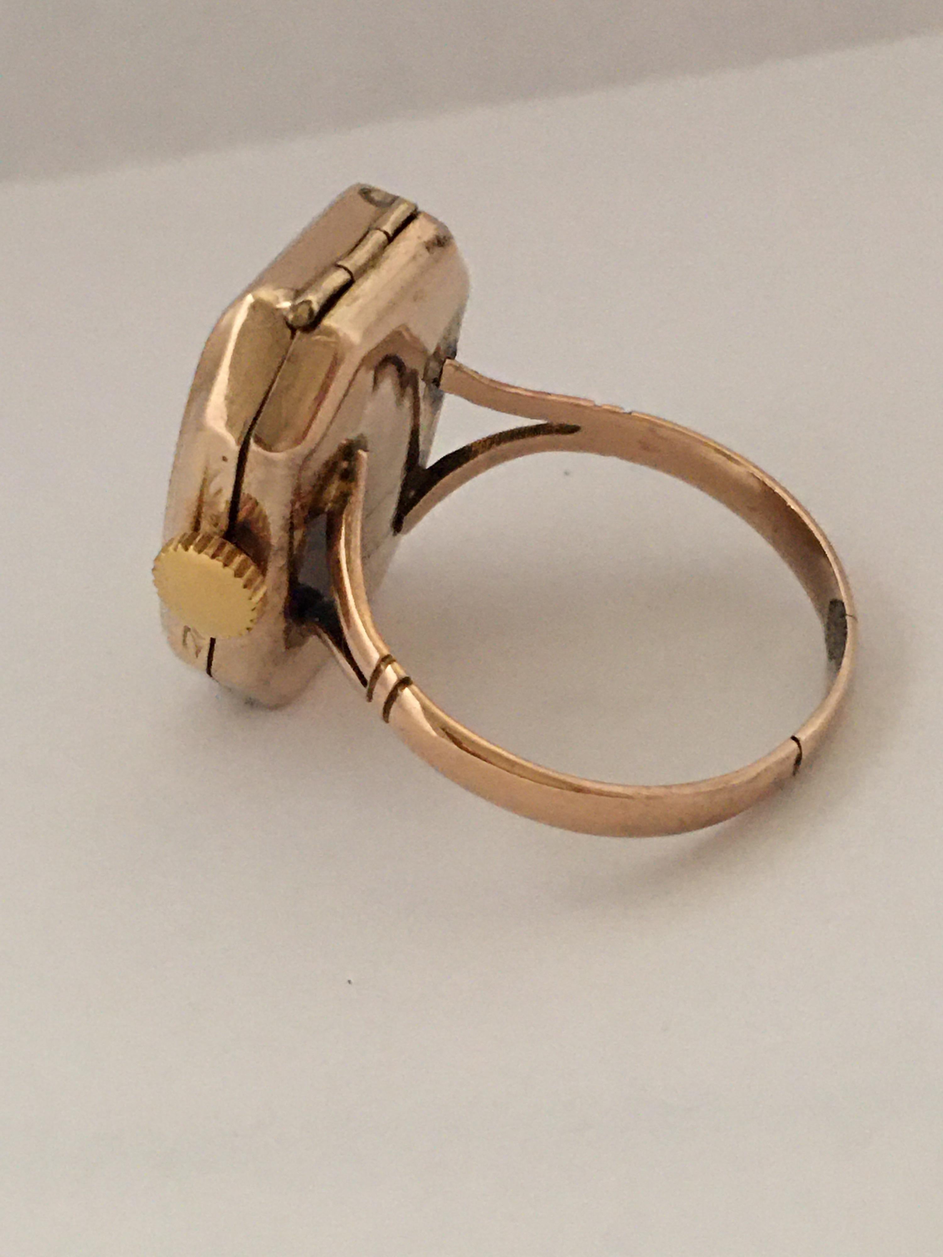 9 Karat Gold Vintage 1920s Mechanical Ring Watch 7