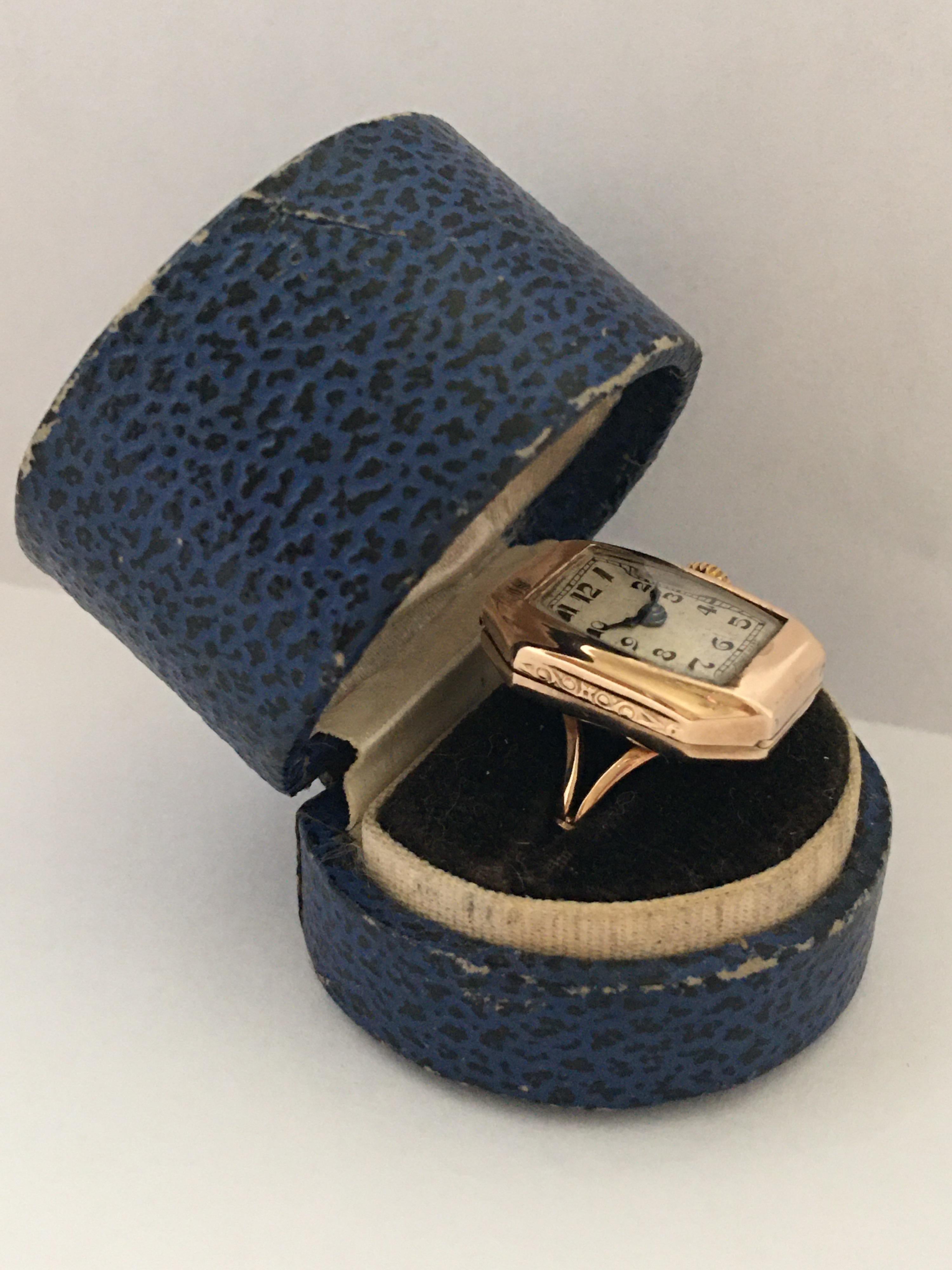 9 Karat Gold Vintage 1920s Mechanical Ring Watch 8