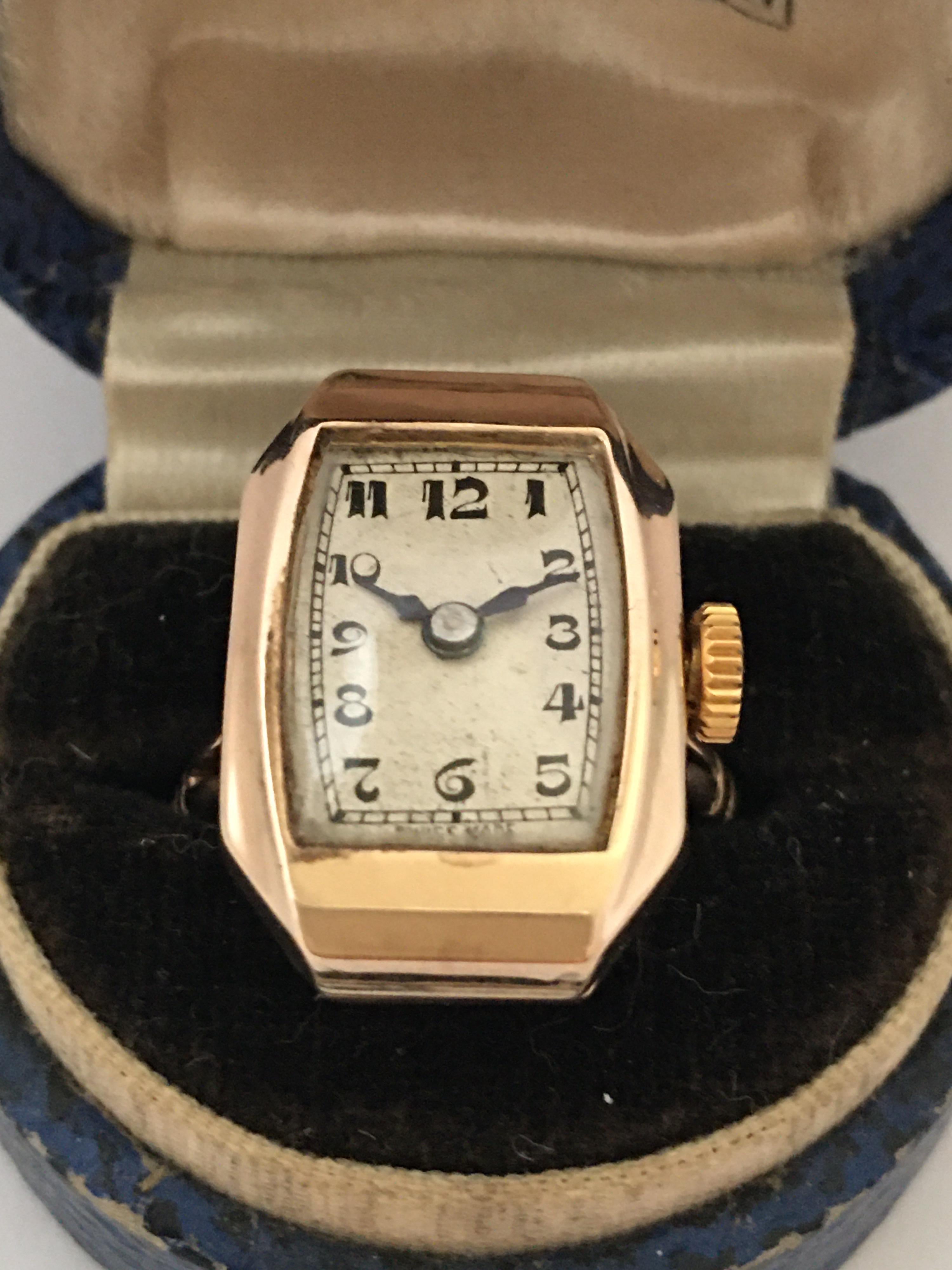 9 Karat Gold Vintage 1920s Mechanical Ring Watch 10