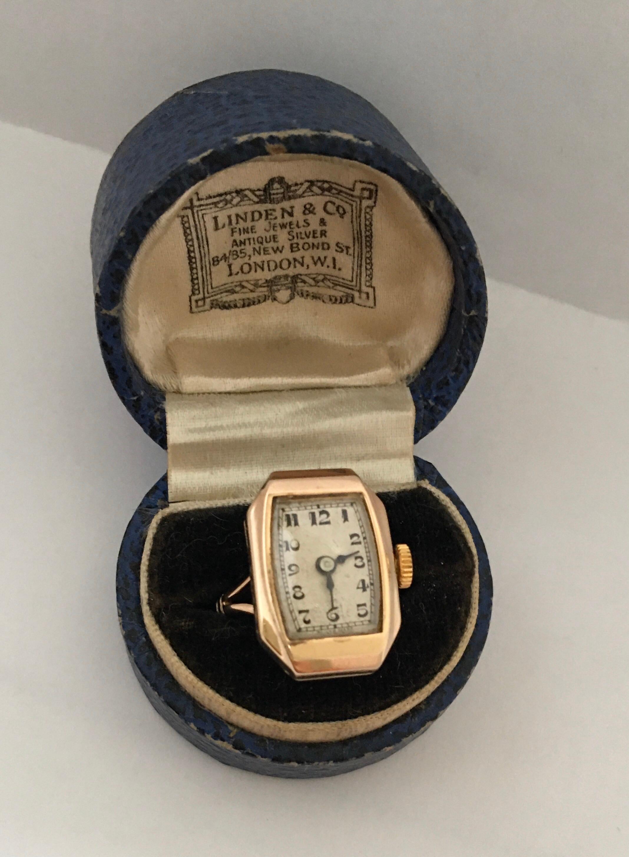 9 Karat Gold Vintage 1920s Mechanical Ring Watch 13