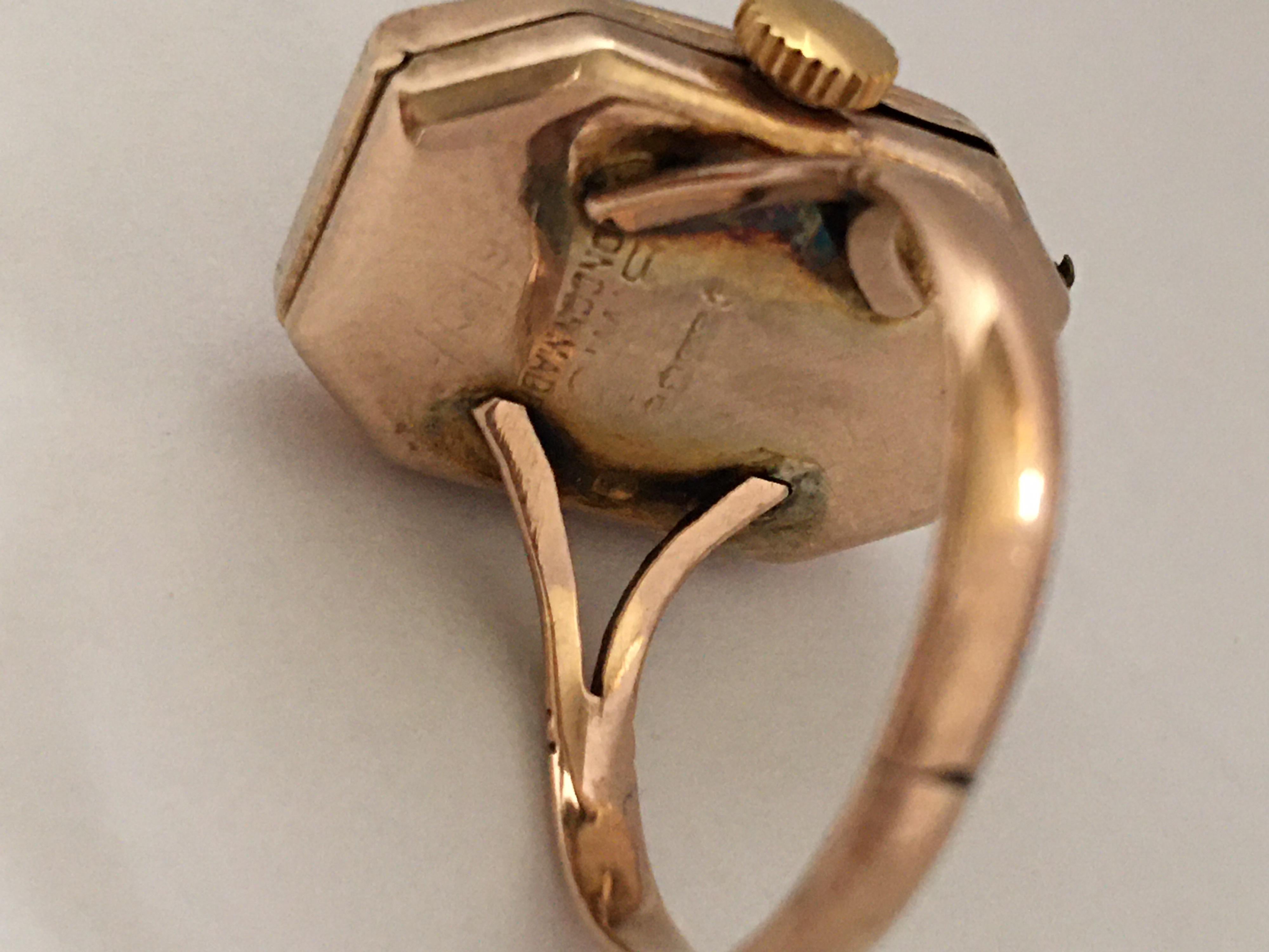 9 Karat Gold Vintage 1920s Mechanical Ring Watch 1