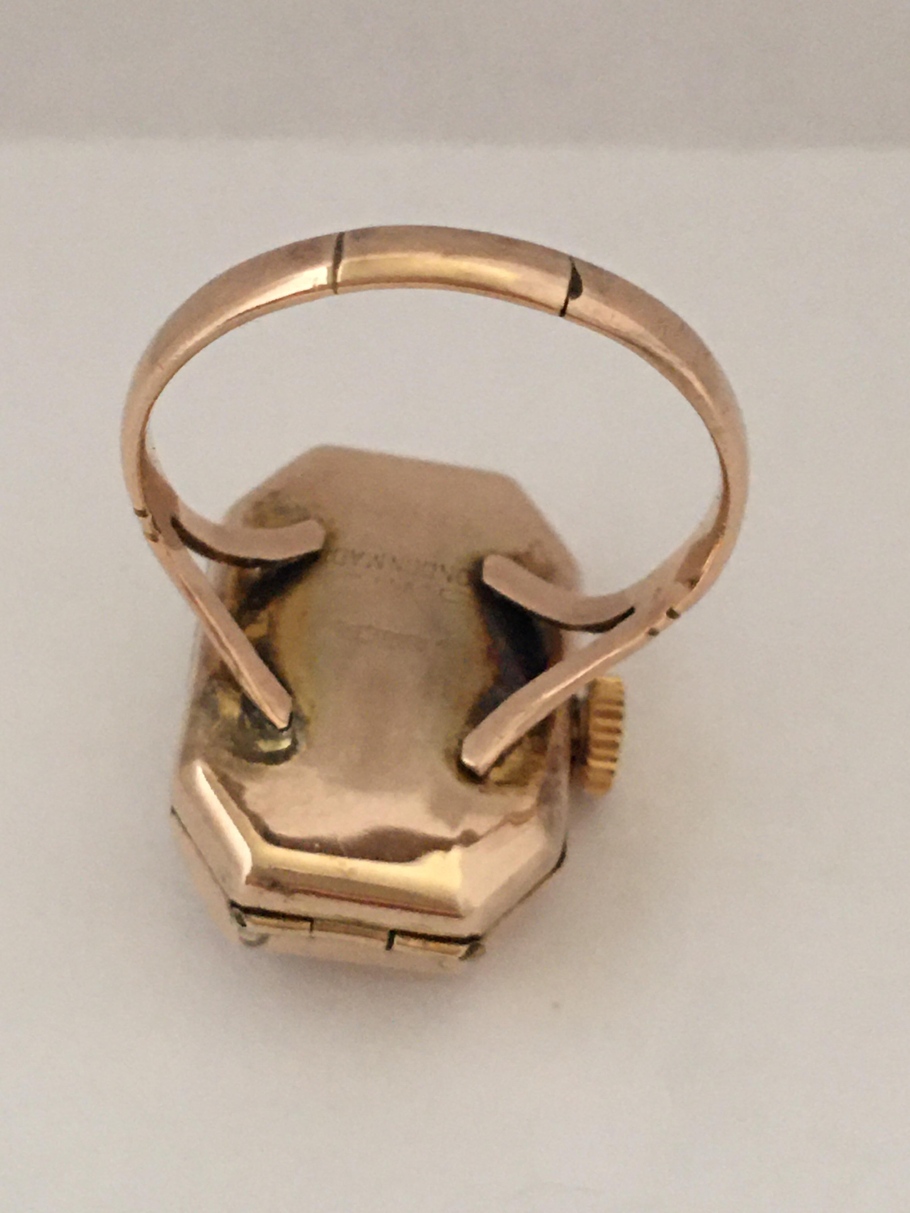9 Karat Gold Vintage 1920s Mechanical Ring Watch 3