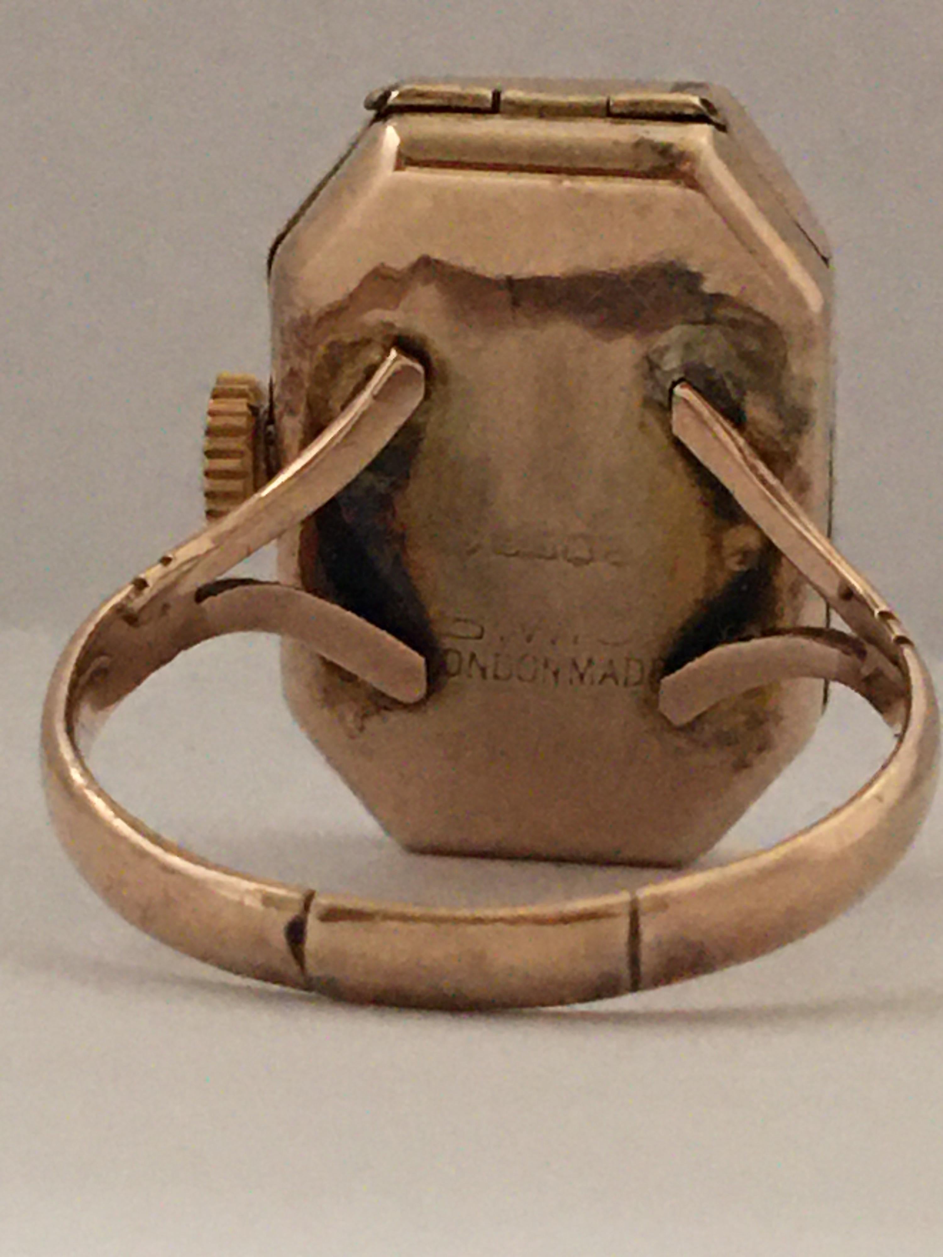 9 Karat Gold Vintage 1920s Mechanical Ring Watch 4