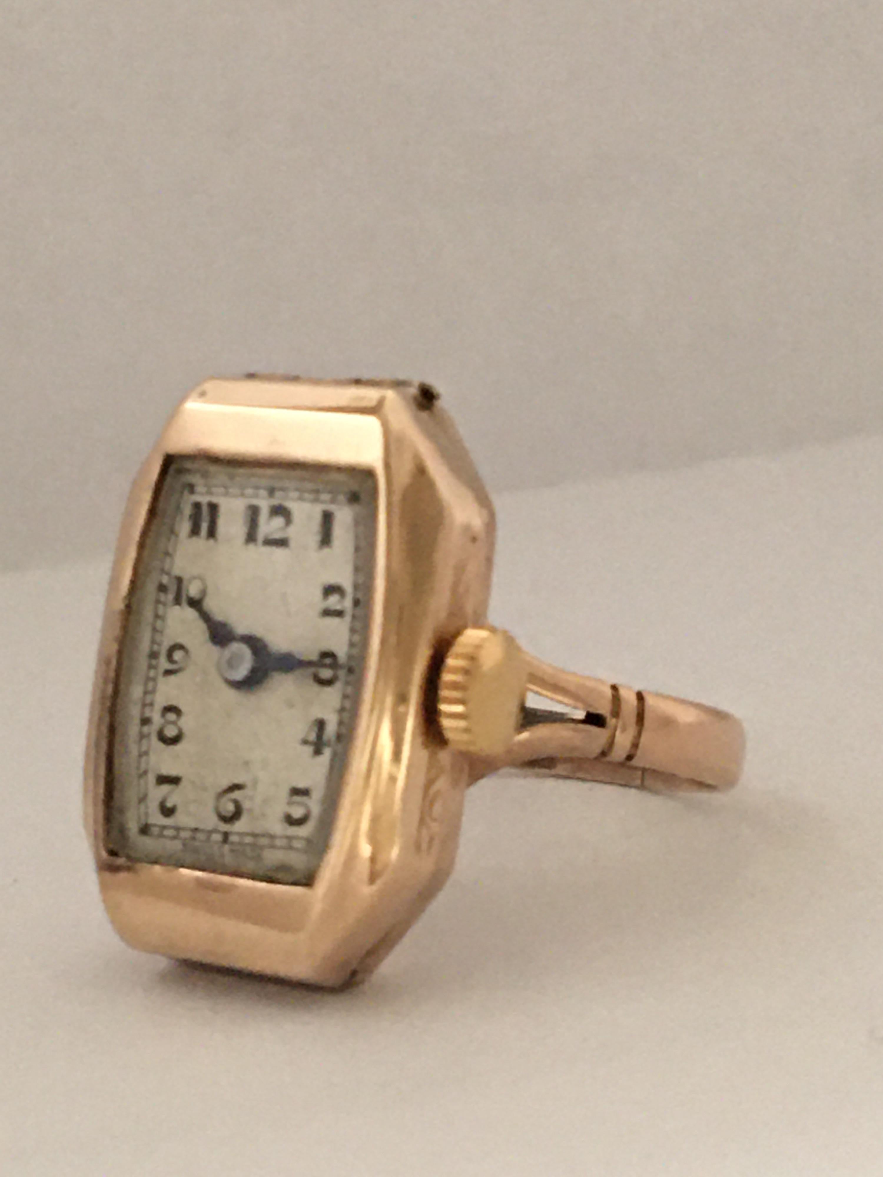 9 Karat Gold Vintage 1920s Mechanical Ring Watch 5