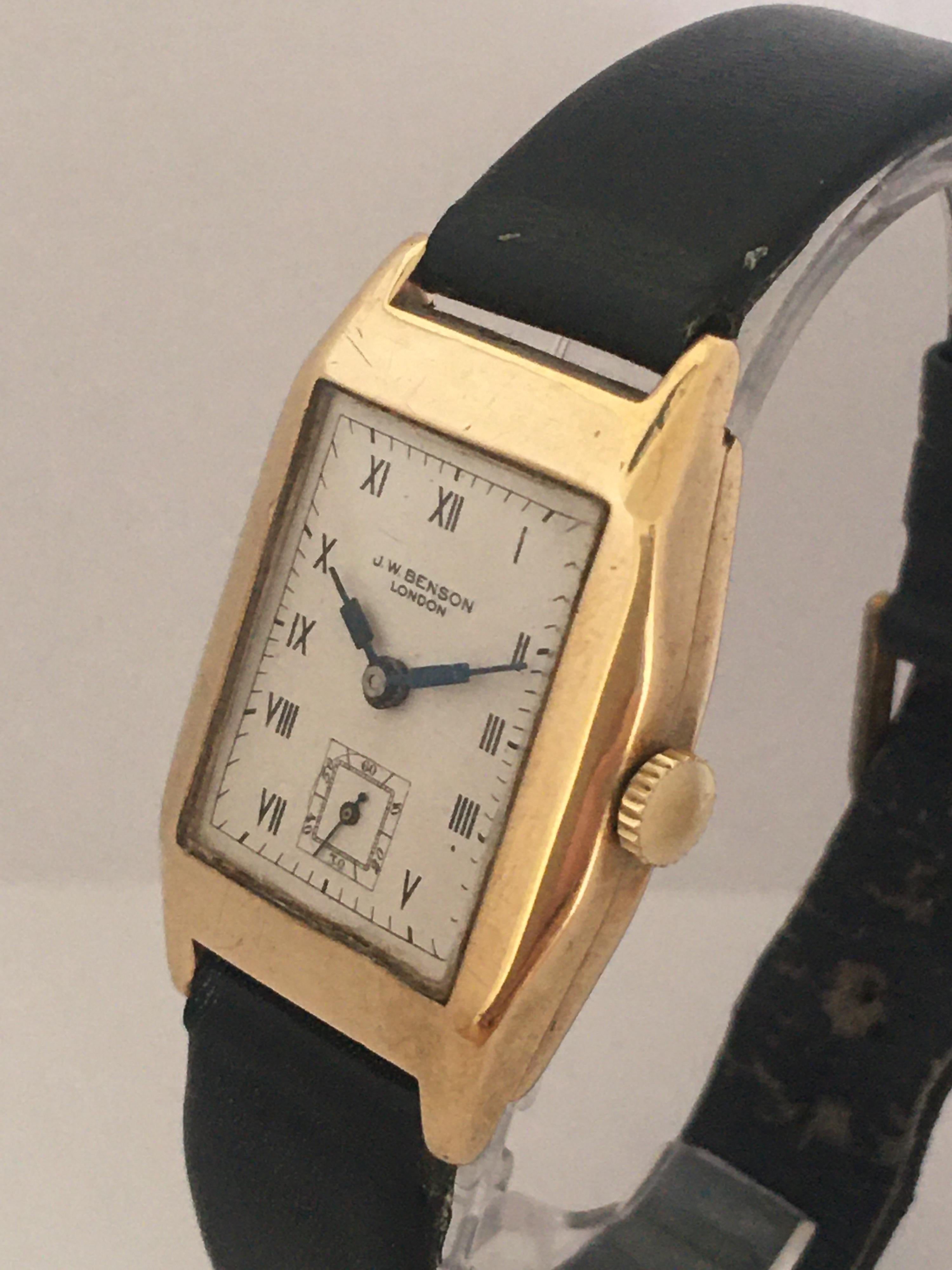 9 Karat Gold Vintage 1930s J. W. Benson London Mechanical Watch 8