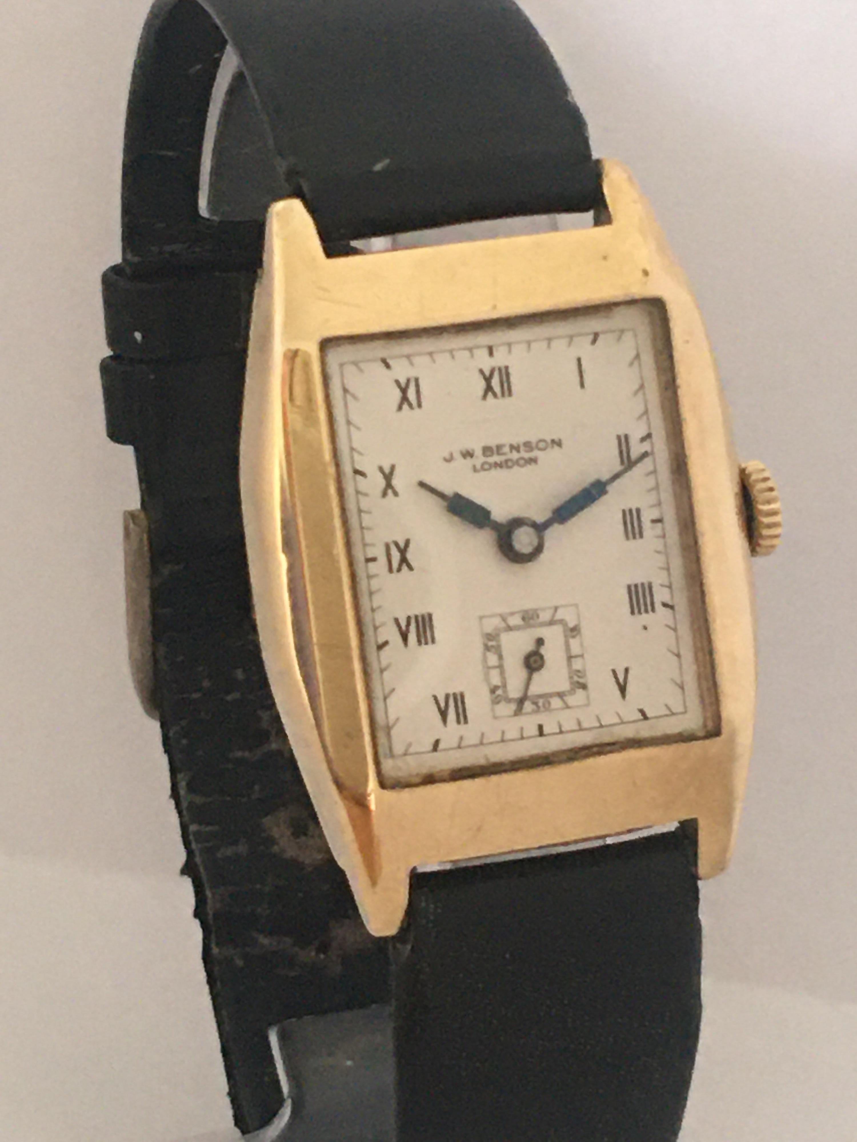 9 Karat Gold Vintage 1930s J. W. Benson London Mechanical Watch 9