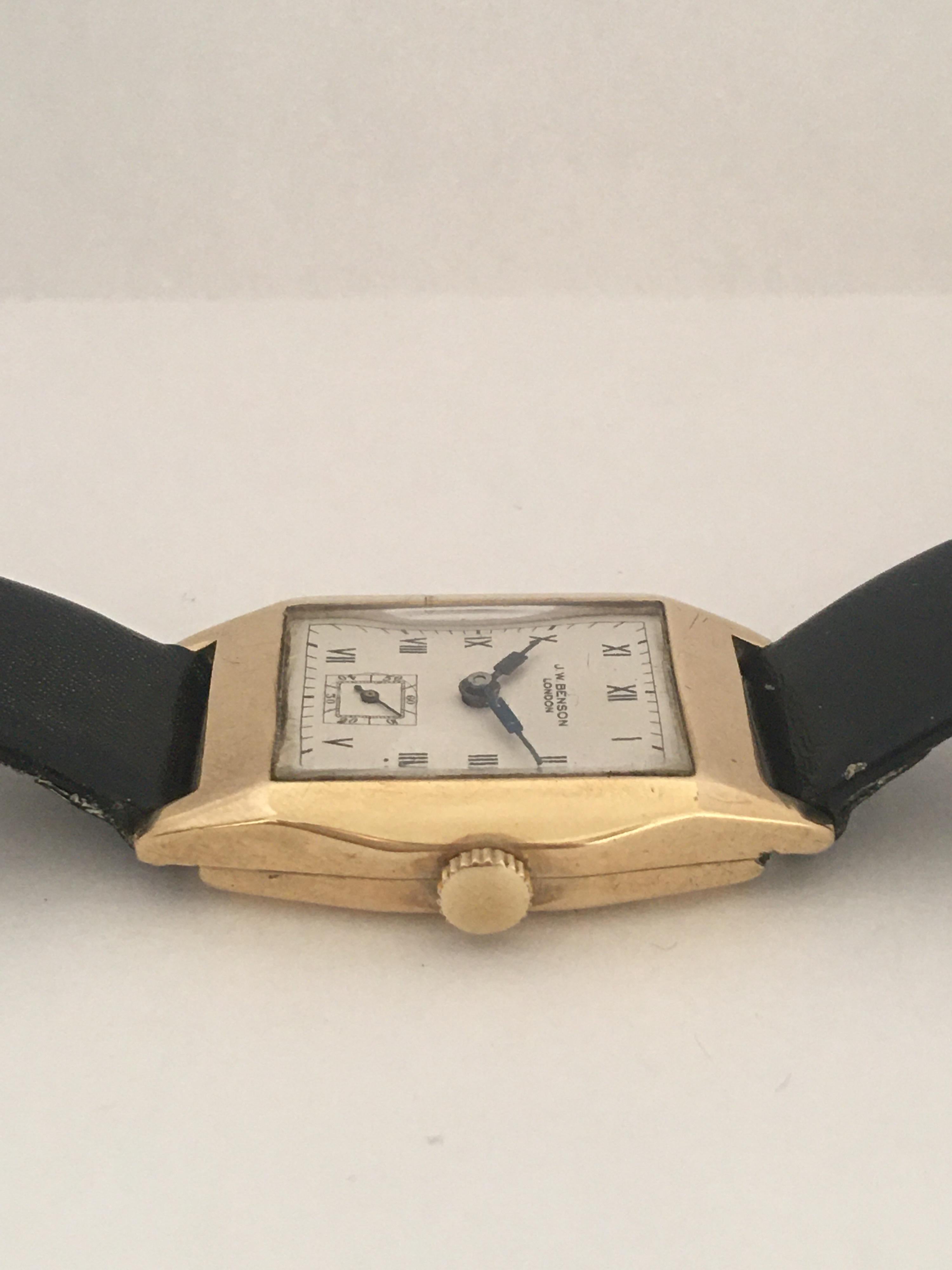 9 Karat Gold Vintage 1930s J. W. Benson London Mechanical Watch In Good Condition In Carlisle, GB