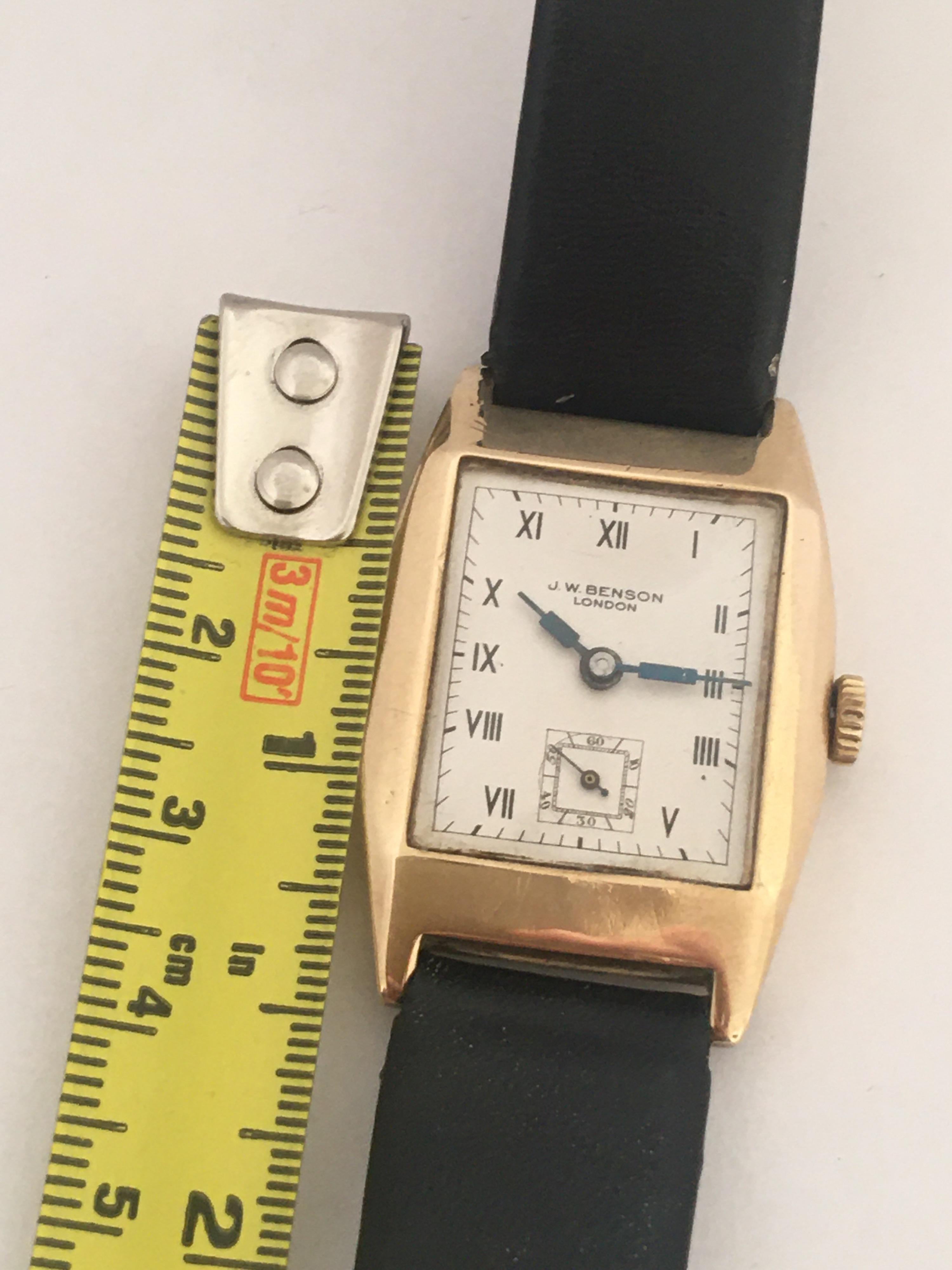 9 Karat Gold Vintage 1930s J. W. Benson London Mechanical Watch 2