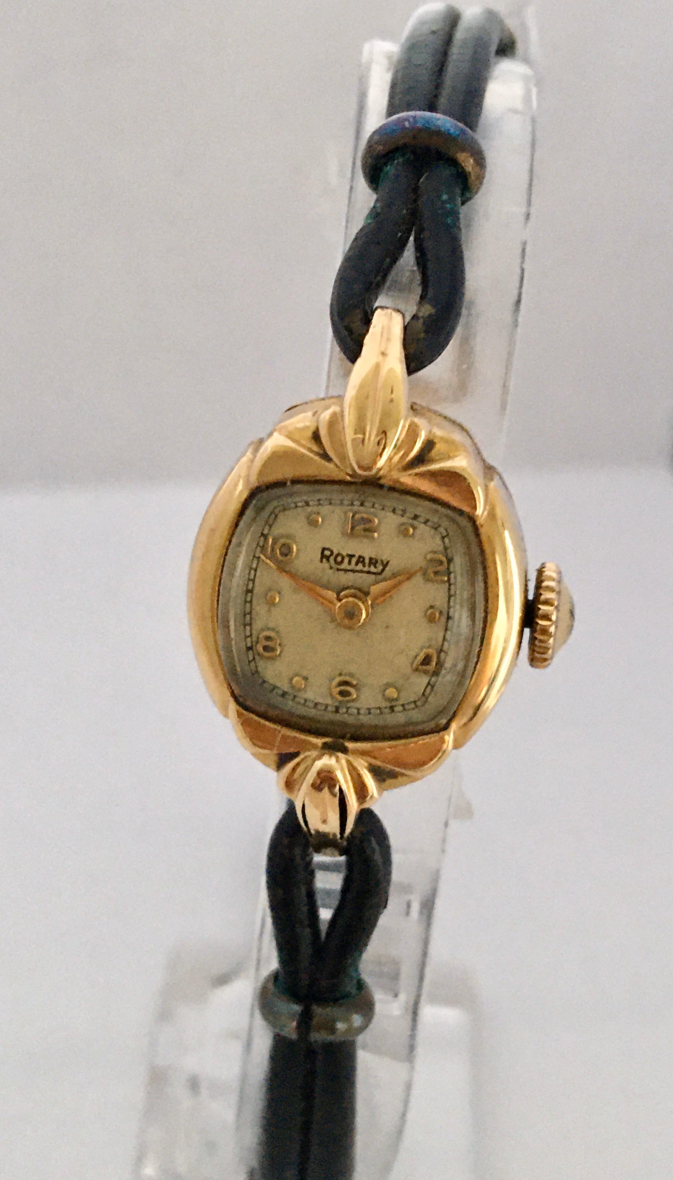 9 Karat Gold Vintage 1940s Rotary Ladies Cocktail Watch For Sale 7