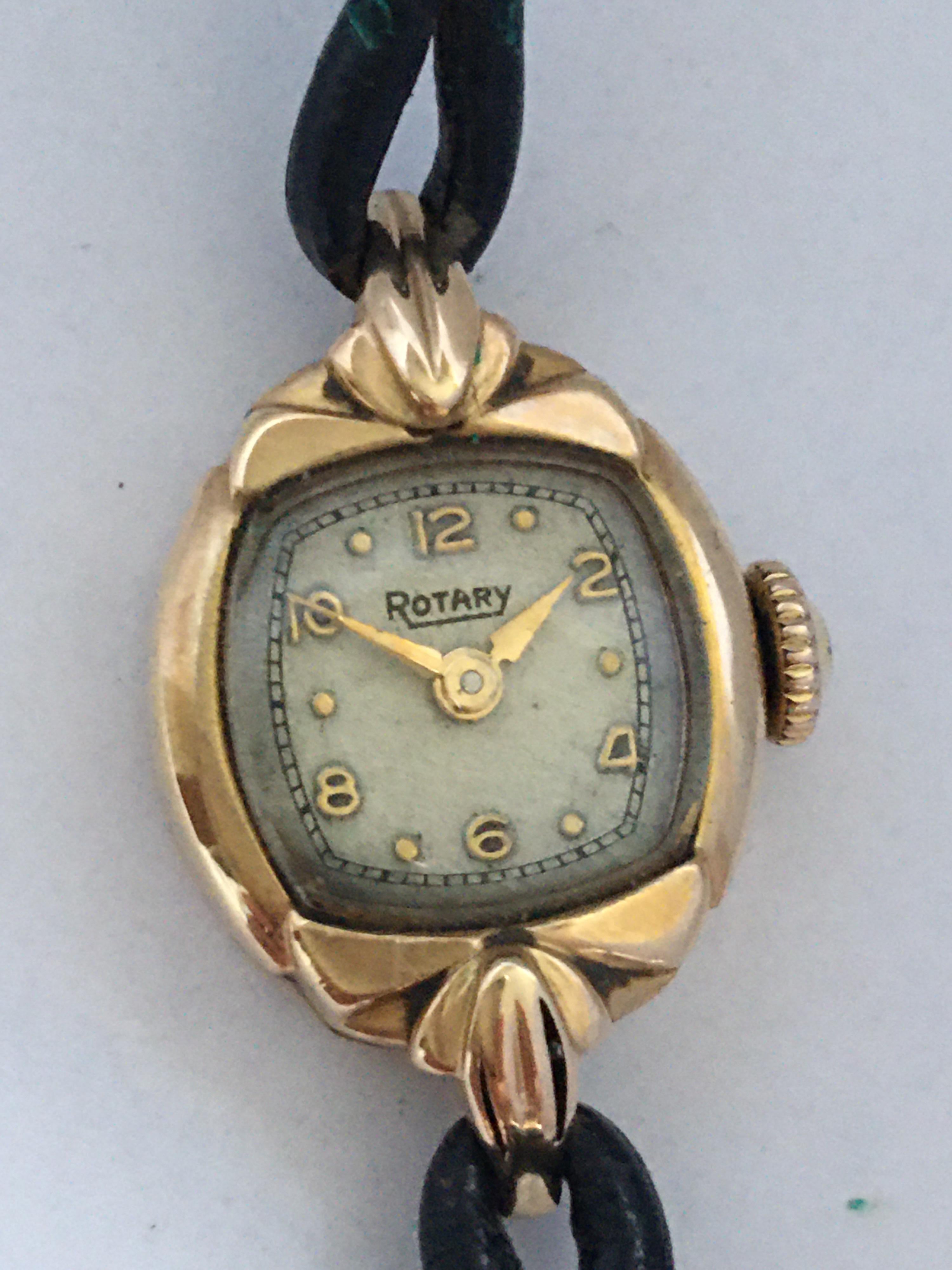 Women's 9 Karat Gold Vintage 1940s Rotary Ladies Cocktail Watch For Sale