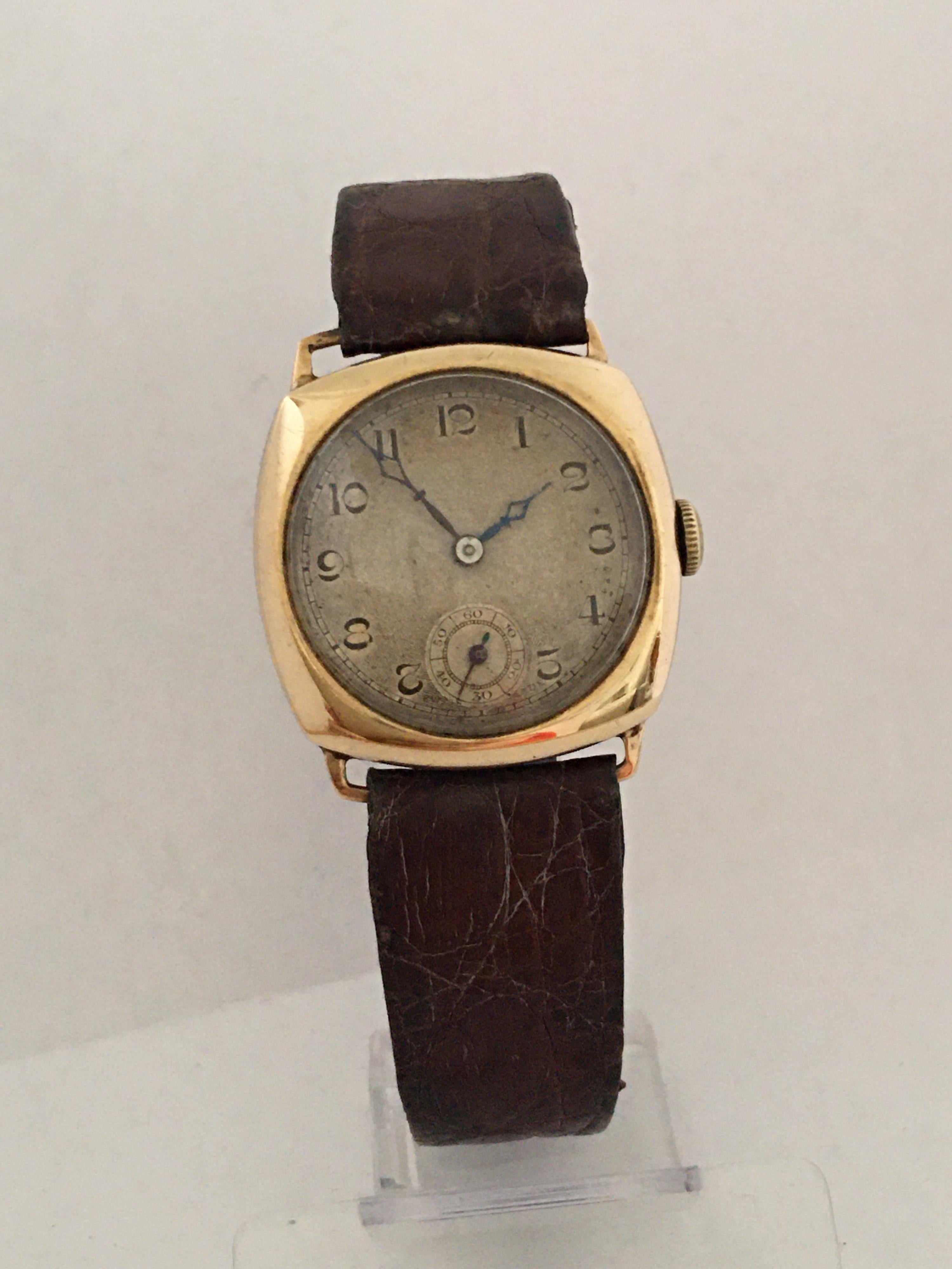 9 Karat Gold Vintage 1950s Manual winding Bernex Swiss Watch For Sale 6