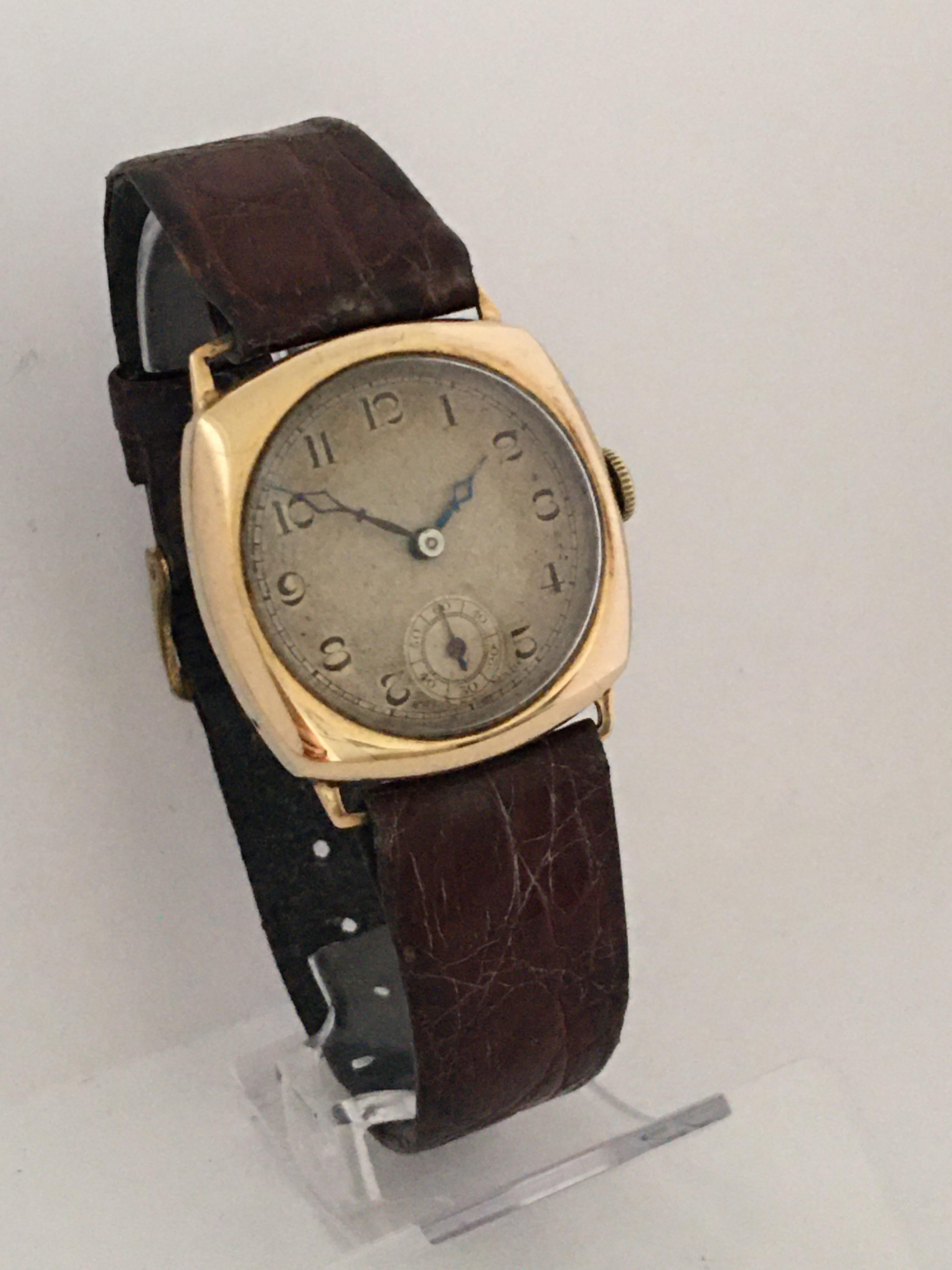 9 Karat Gold Vintage 1950s Manual winding Bernex Swiss Watch For Sale 7