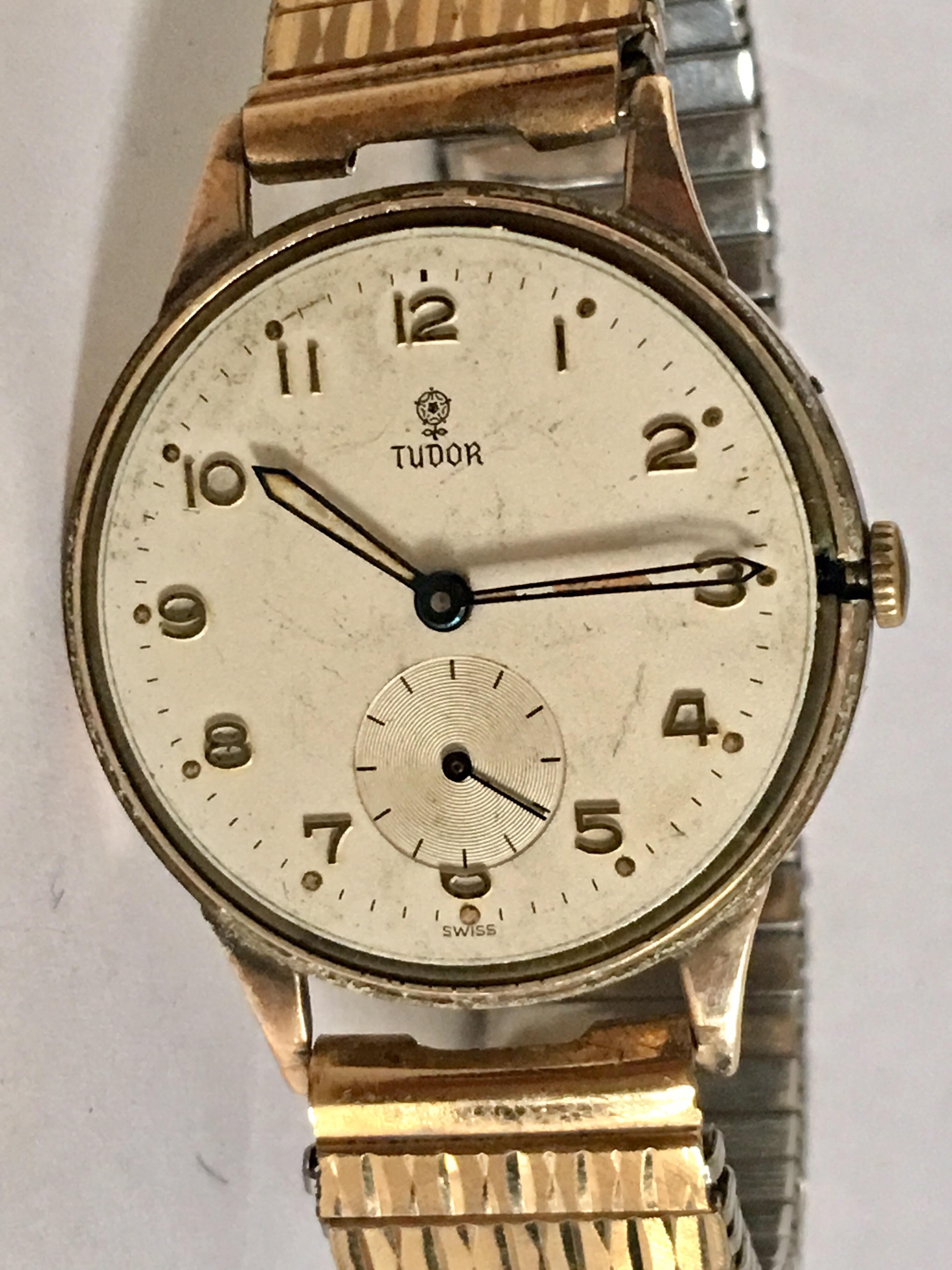 9 Karat Gold Vintage 1950s Tudor Rolex Mechanical Wristwatch For Sale 3