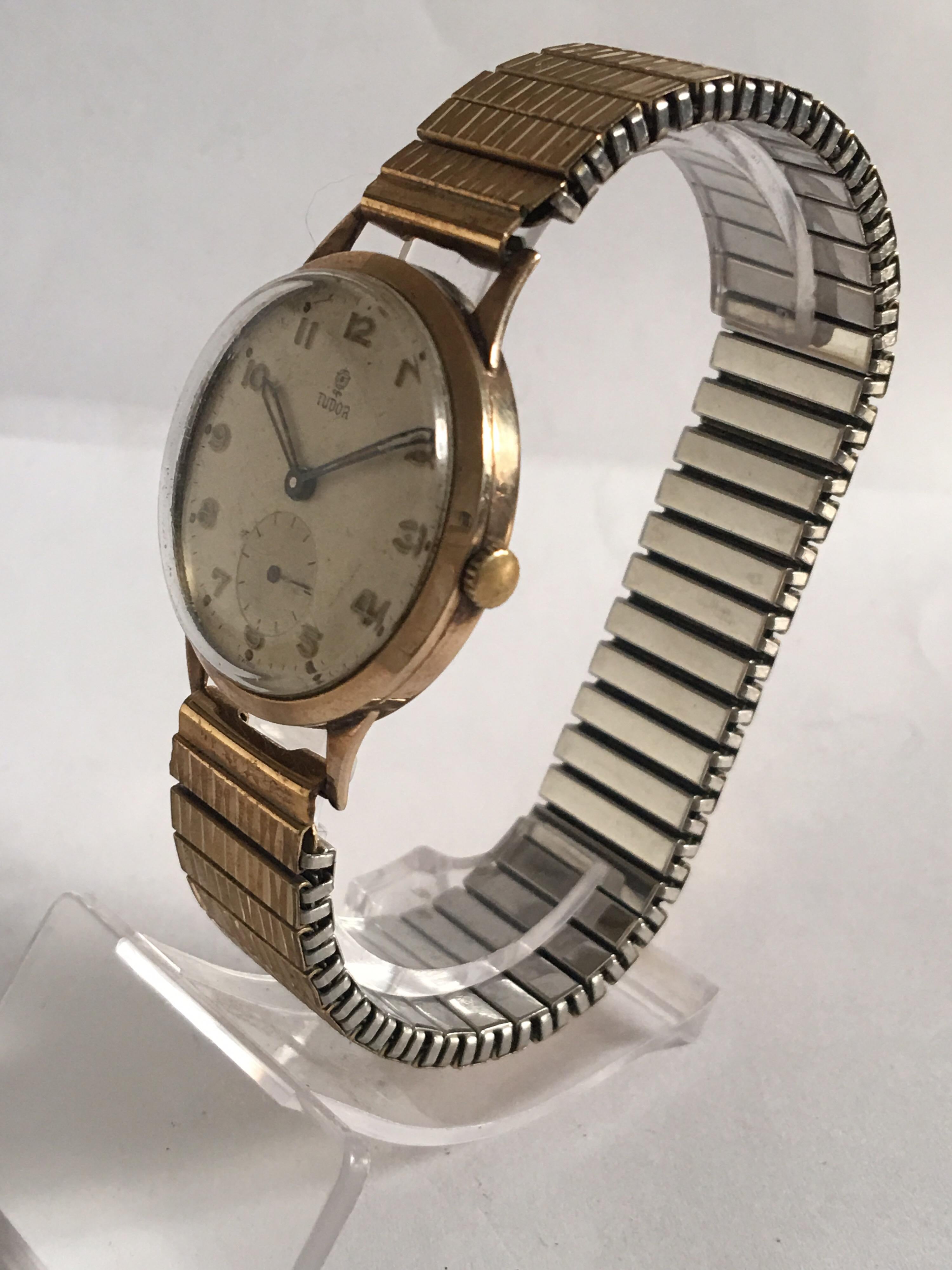 9 Karat Gold Vintage 1950s Tudor Rolex Mechanical Wristwatch For Sale 10