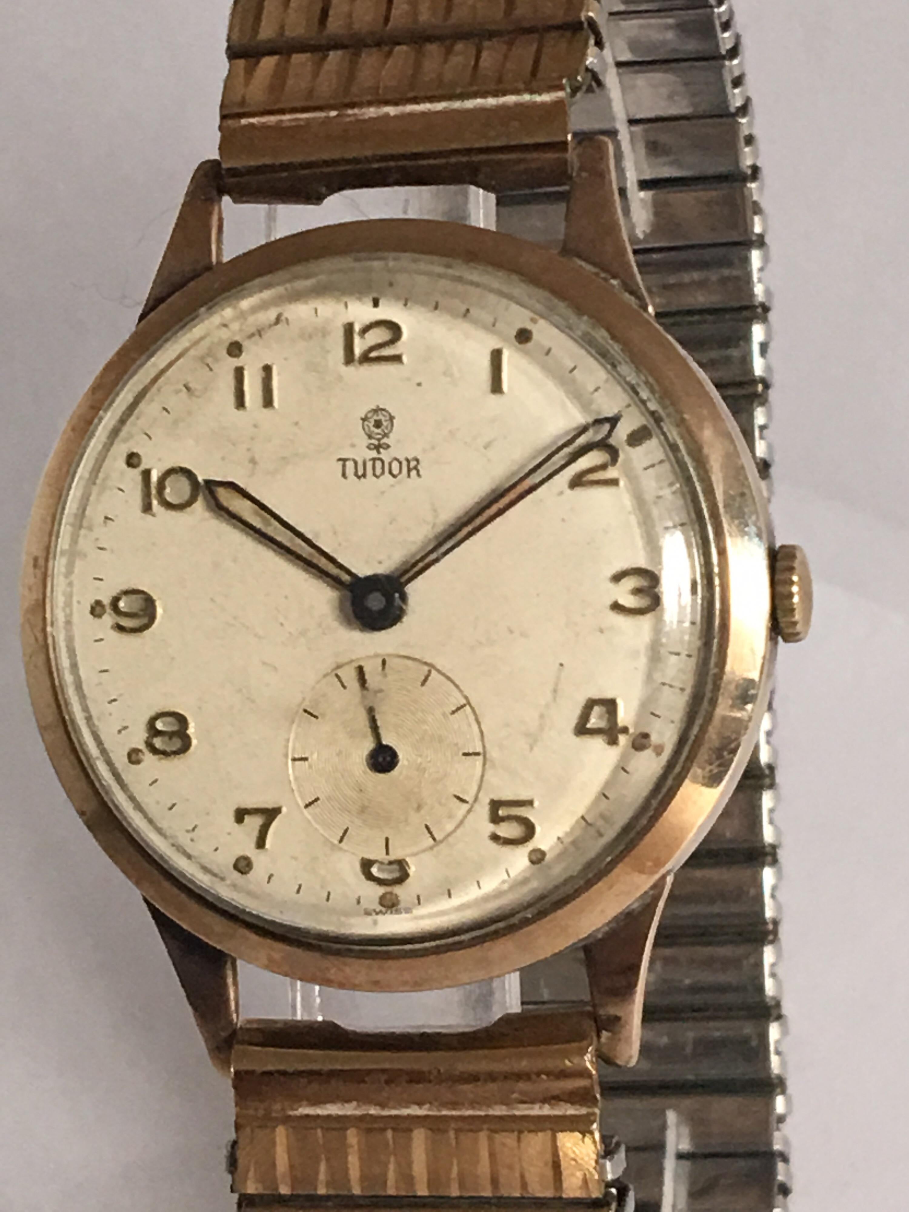 9 Karat Gold Vintage 1950s Tudor Rolex Mechanical Wristwatch For Sale 11