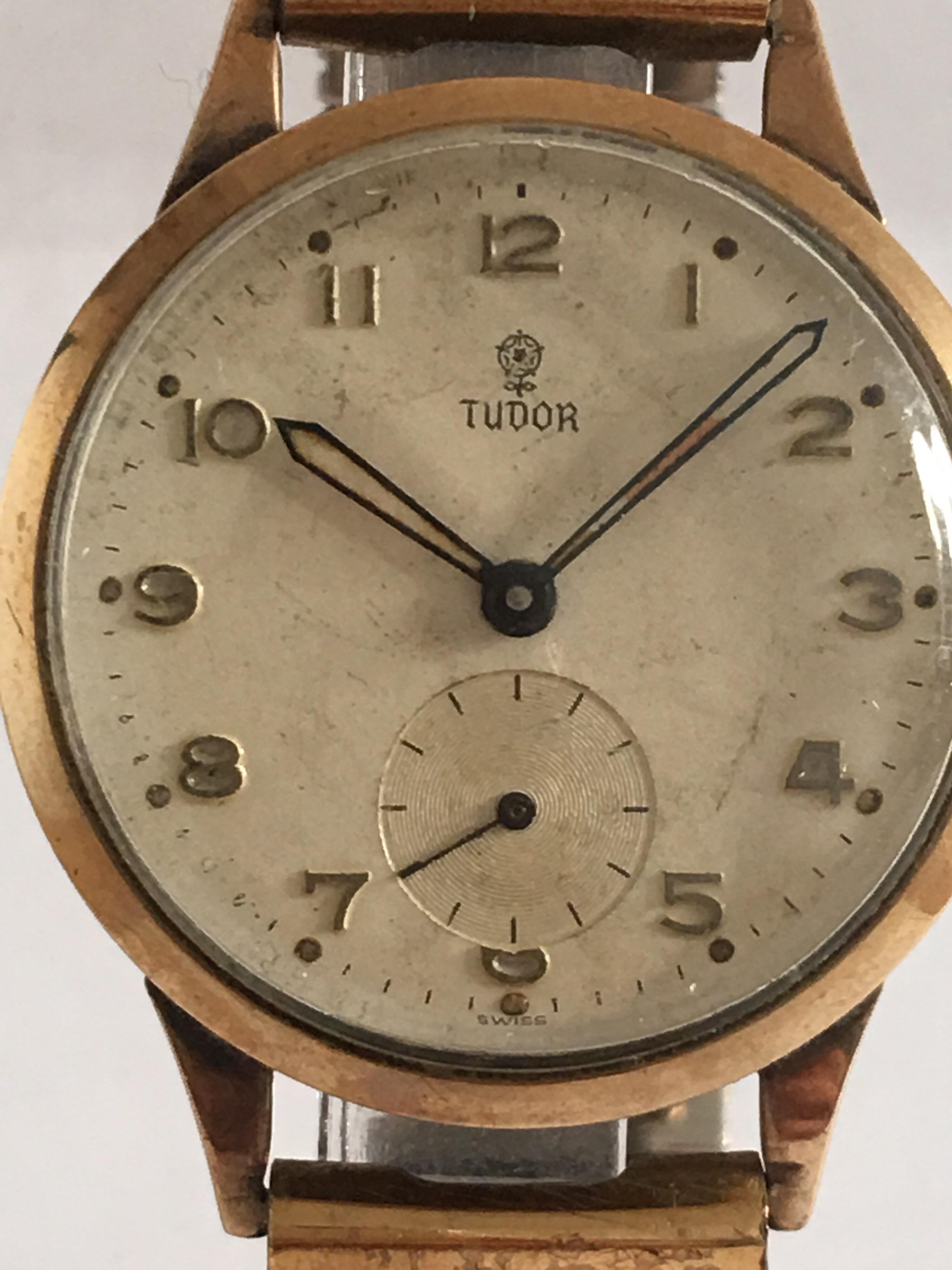 This Pre-owned Good Quality Vintage watch is in Good Working condition and is ticking well. With its Flexible Rolled Gold & inner stainless steel Band. There is a bit of aged on the dial as shown. Tiny scratches on the glass.
Please study the images