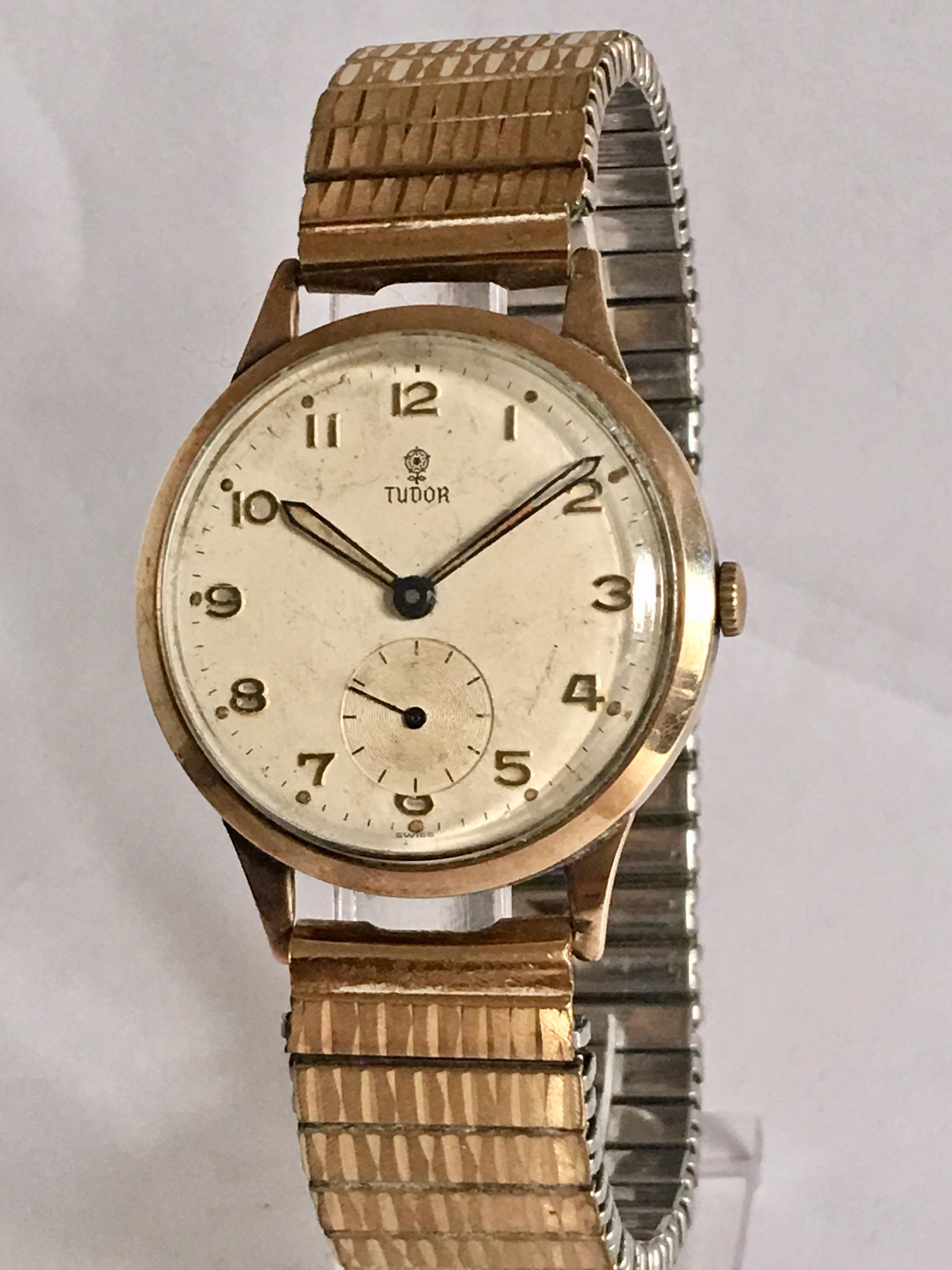 9 Karat Gold Vintage 1950s Tudor Rolex Mechanical Wristwatch For Sale 12