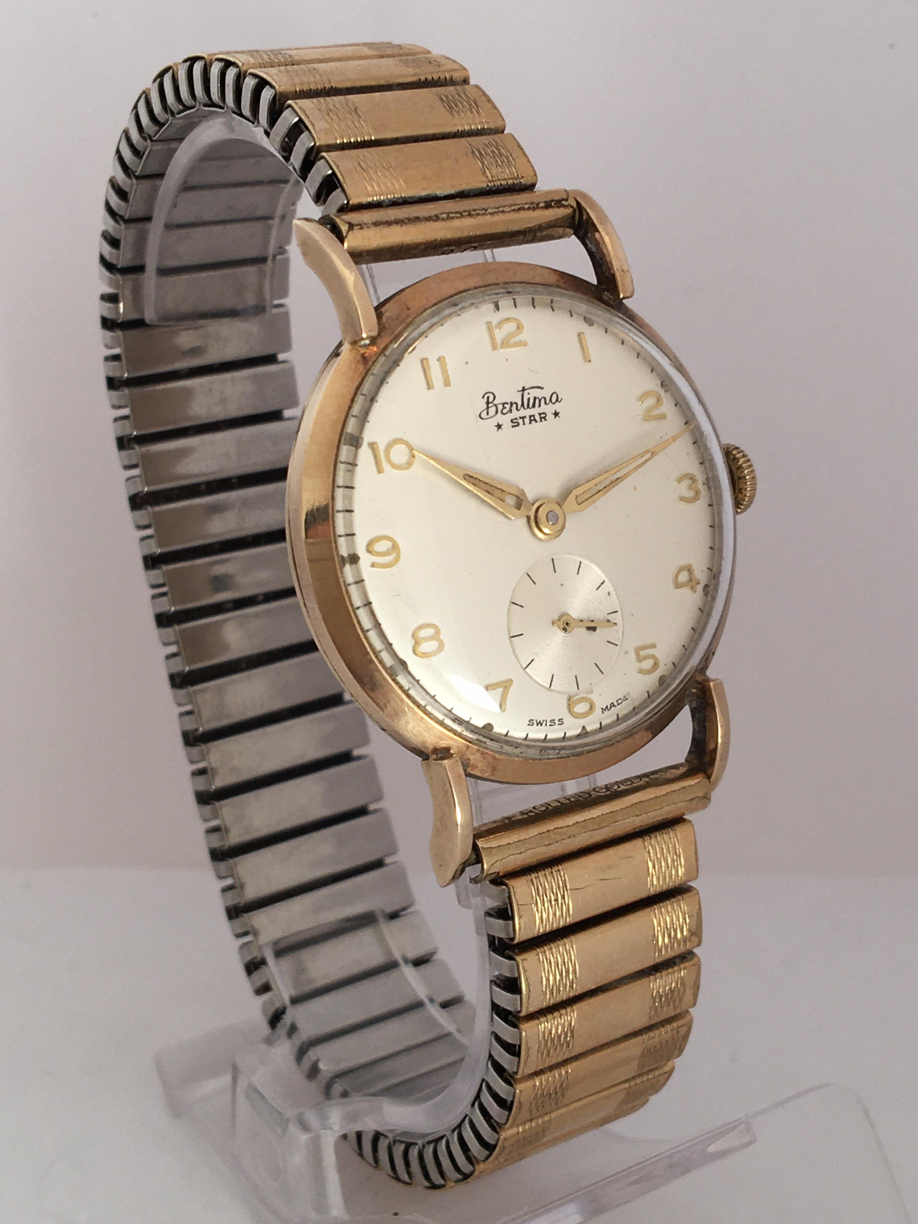 9 Karat Gold Vintage 1960s Bentima Star Mechanical Watch For Sale 5