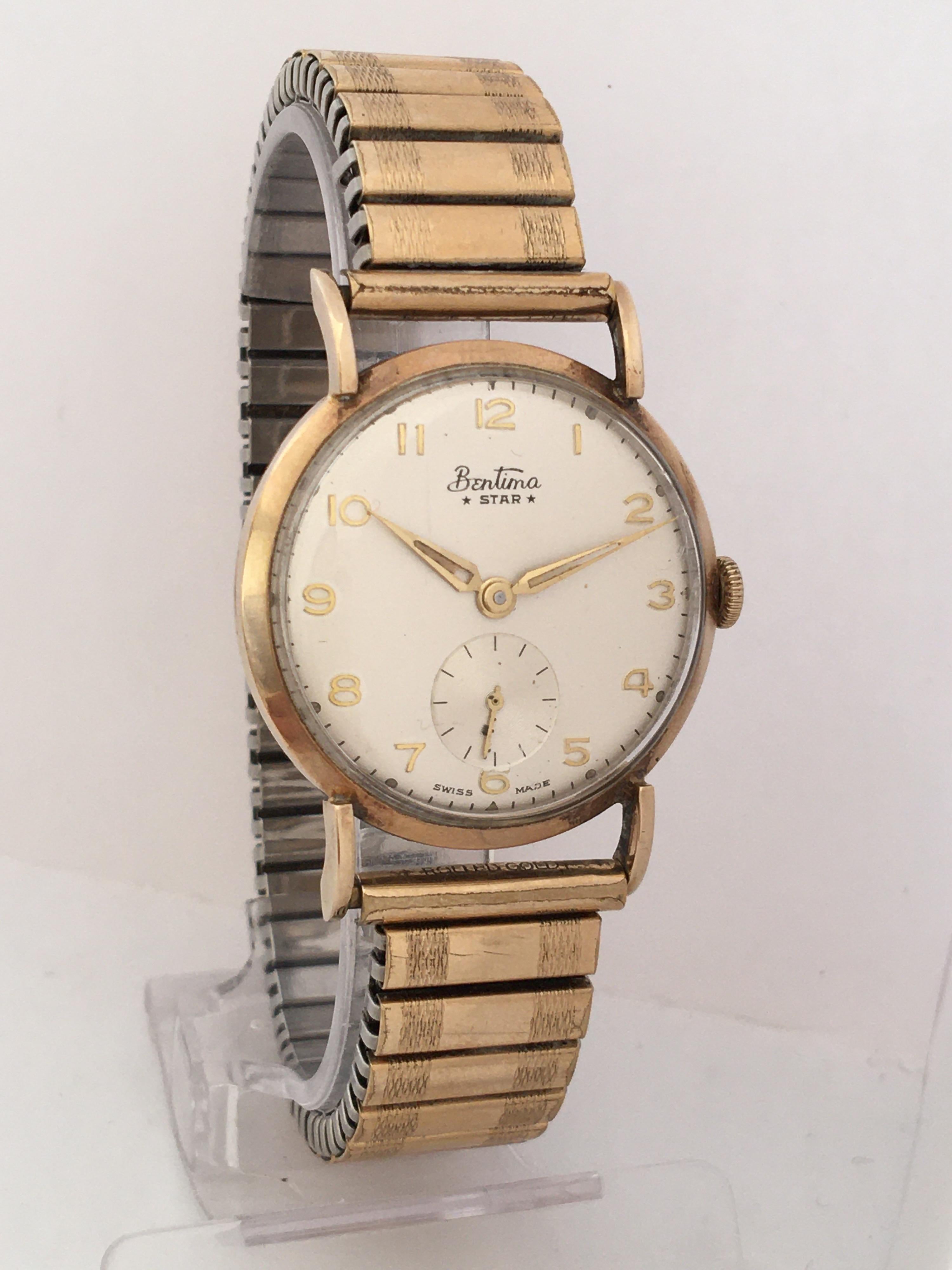 9 Karat Gold Vintage 1960s Bentima Star Mechanical Watch For Sale 6