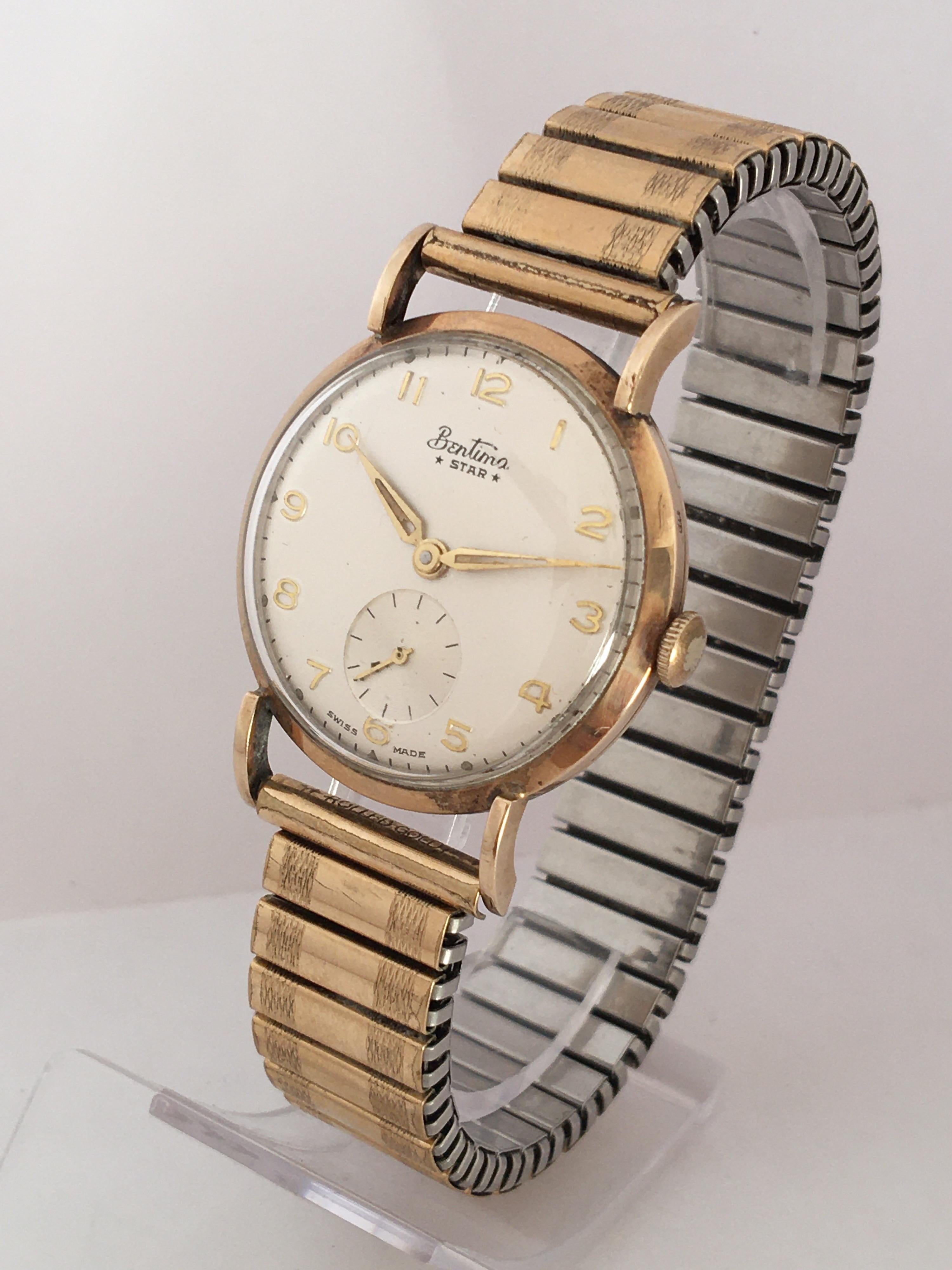 9 Karat Gold Vintage 1960s Bentima Star Mechanical Watch For Sale 7