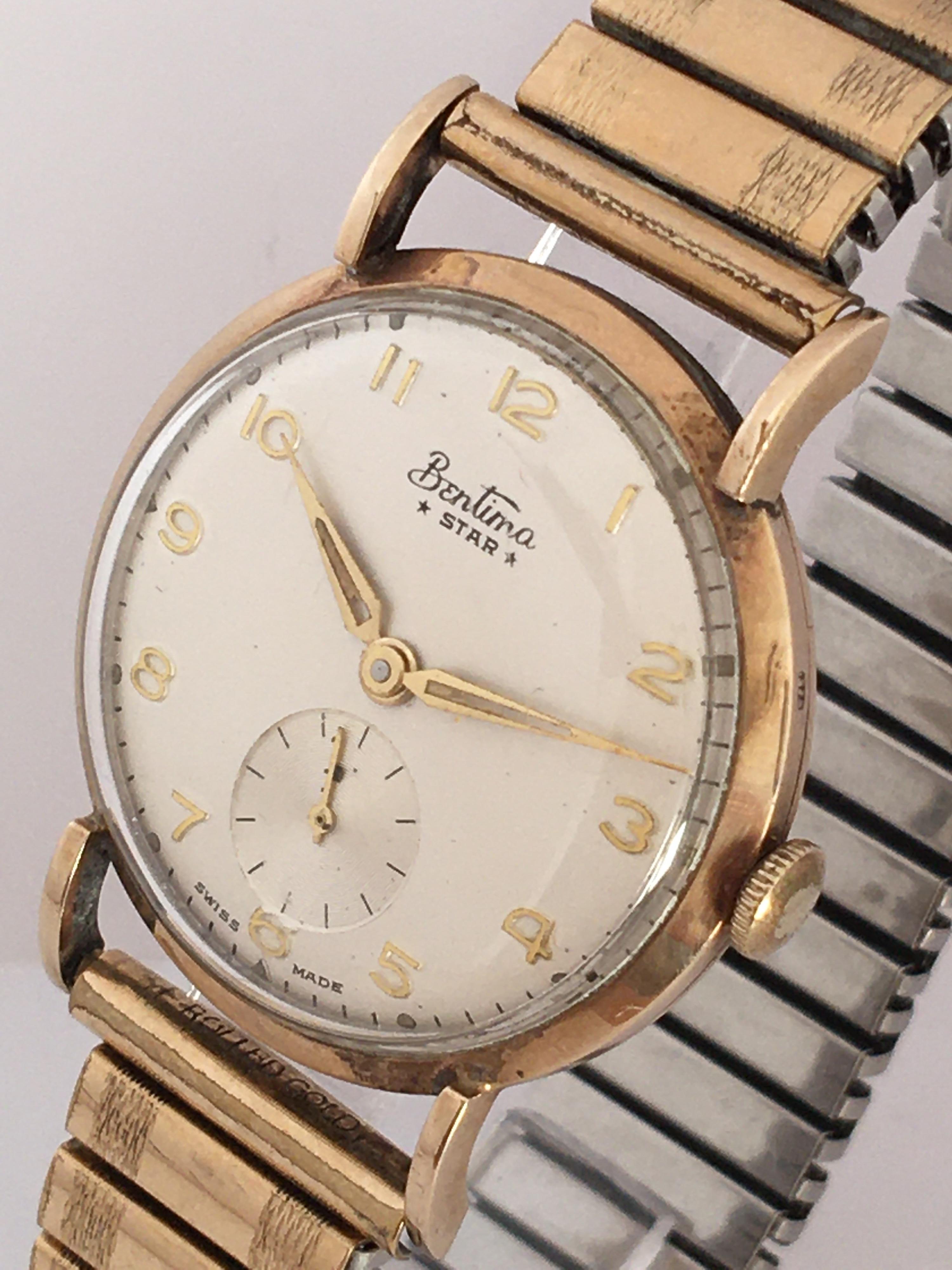 9 Karat Gold Vintage 1960s Bentima Star Mechanical Watch For Sale 8