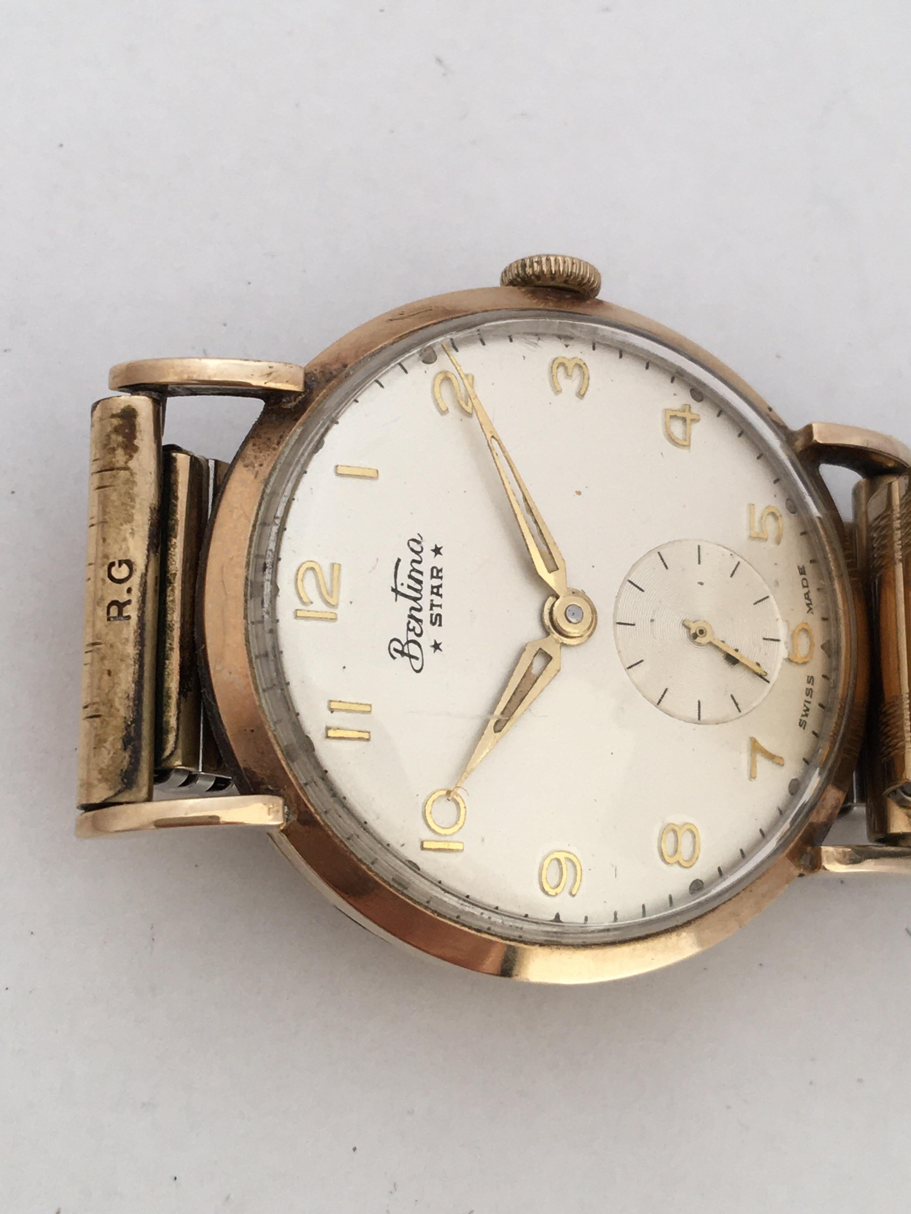9 Karat Gold Vintage 1960s Bentima Star Mechanical Watch In Good Condition For Sale In Carlisle, GB