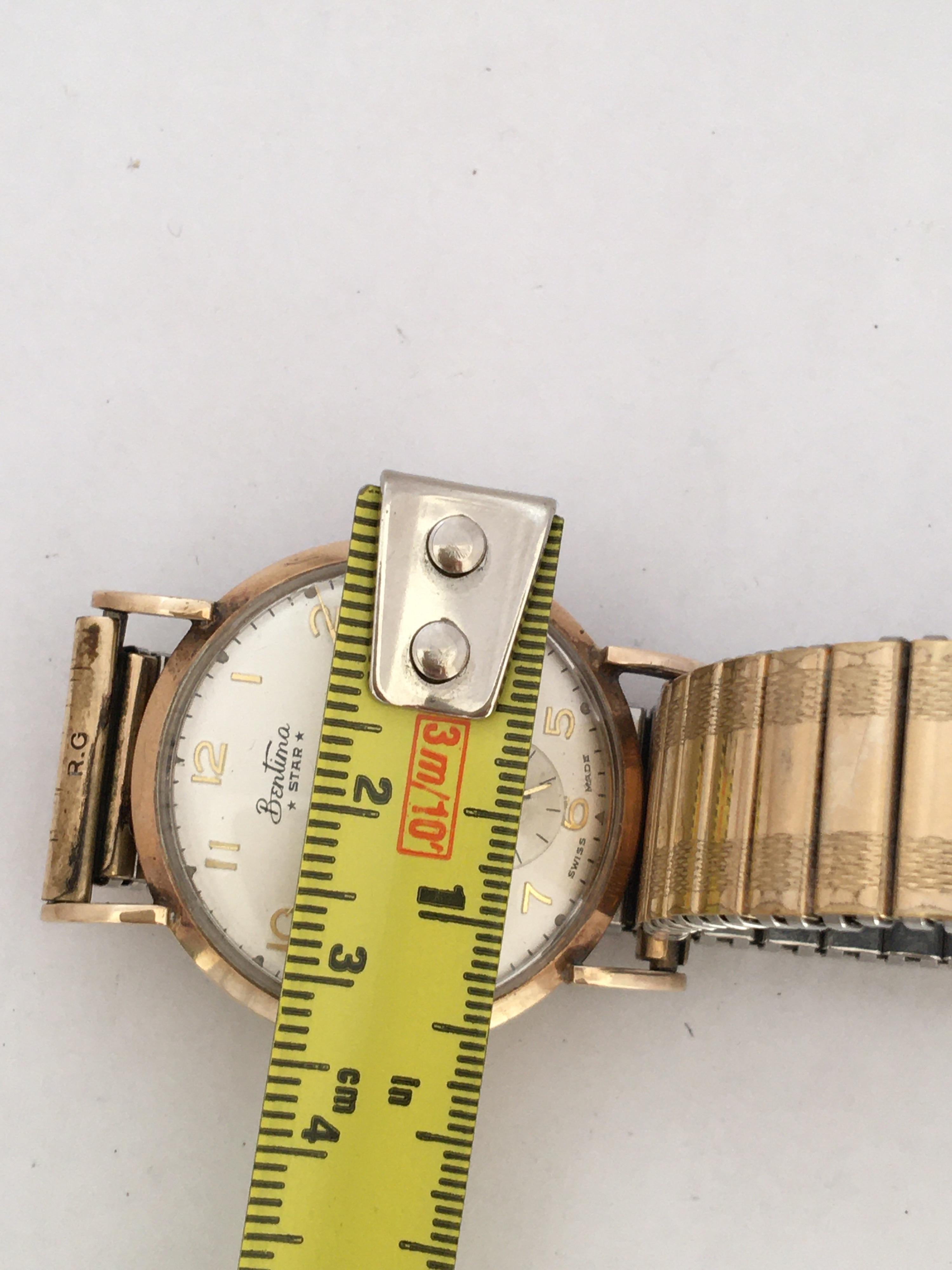 Women's or Men's 9 Karat Gold Vintage 1960s Bentima Star Mechanical Watch For Sale