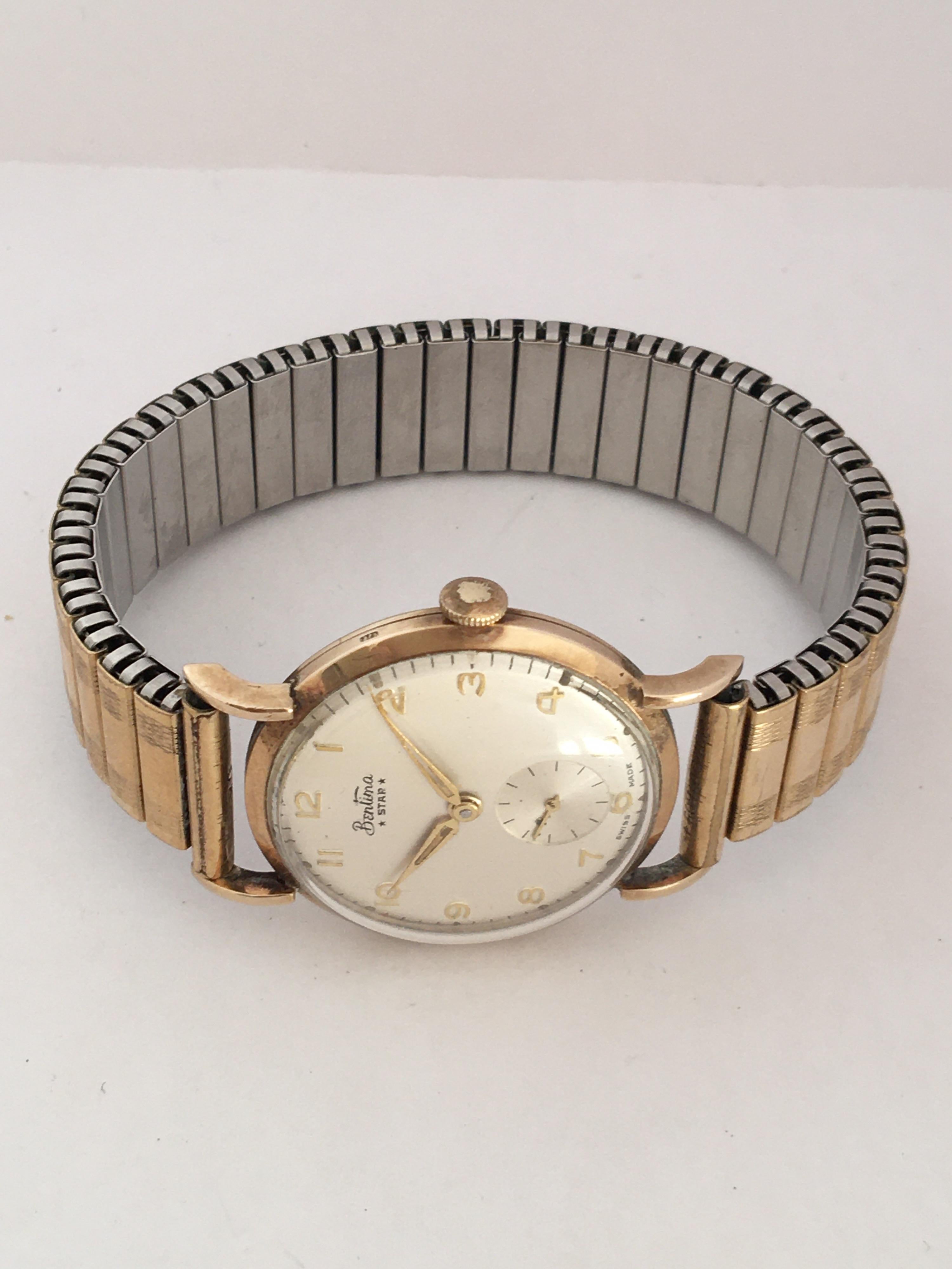 9 Karat Gold Vintage 1960s Bentima Star Mechanical Watch For Sale 1