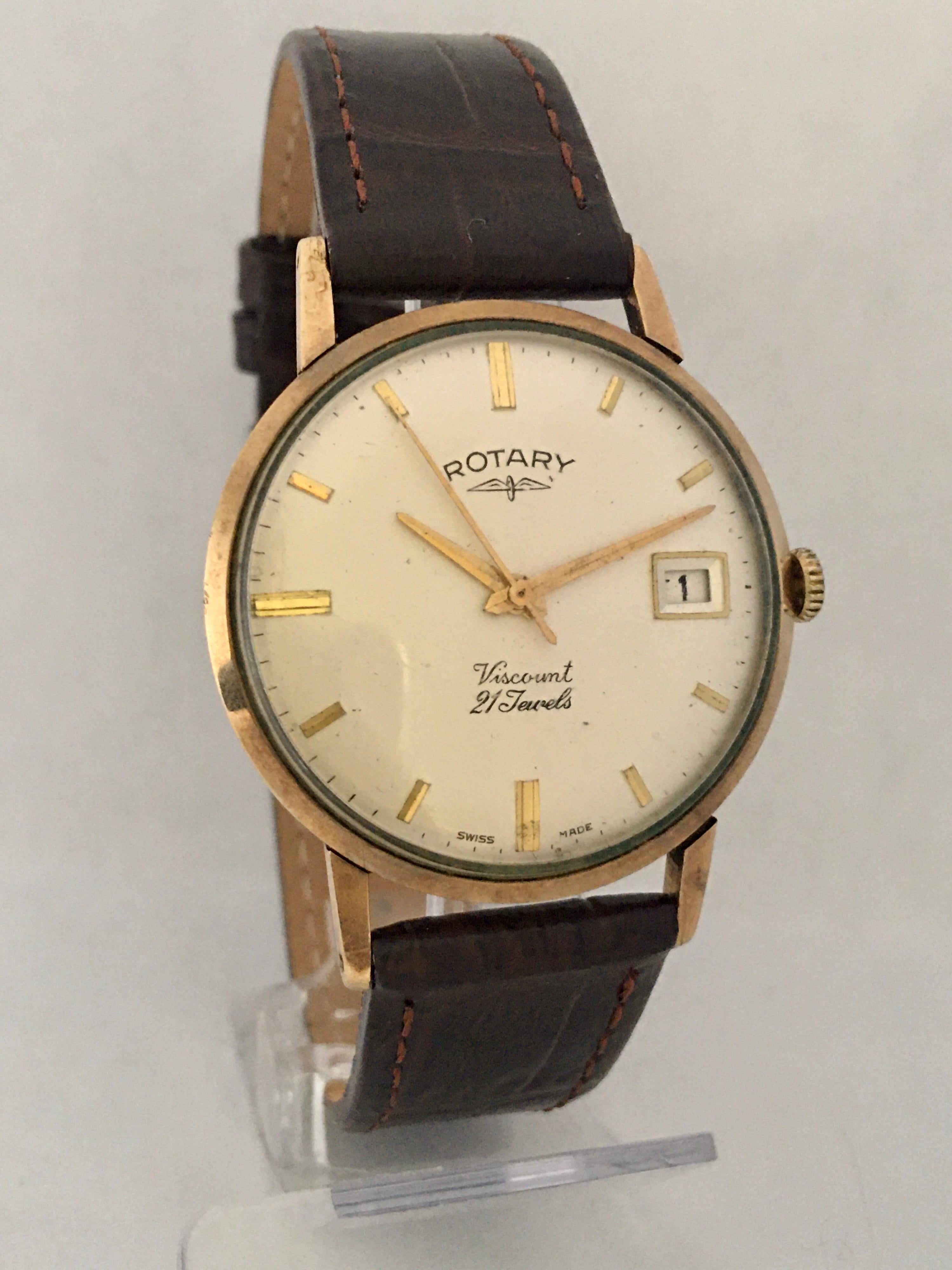 9 Karat Gold Vintage 1960s Rotary Viscount 21 Jewels Watch 6