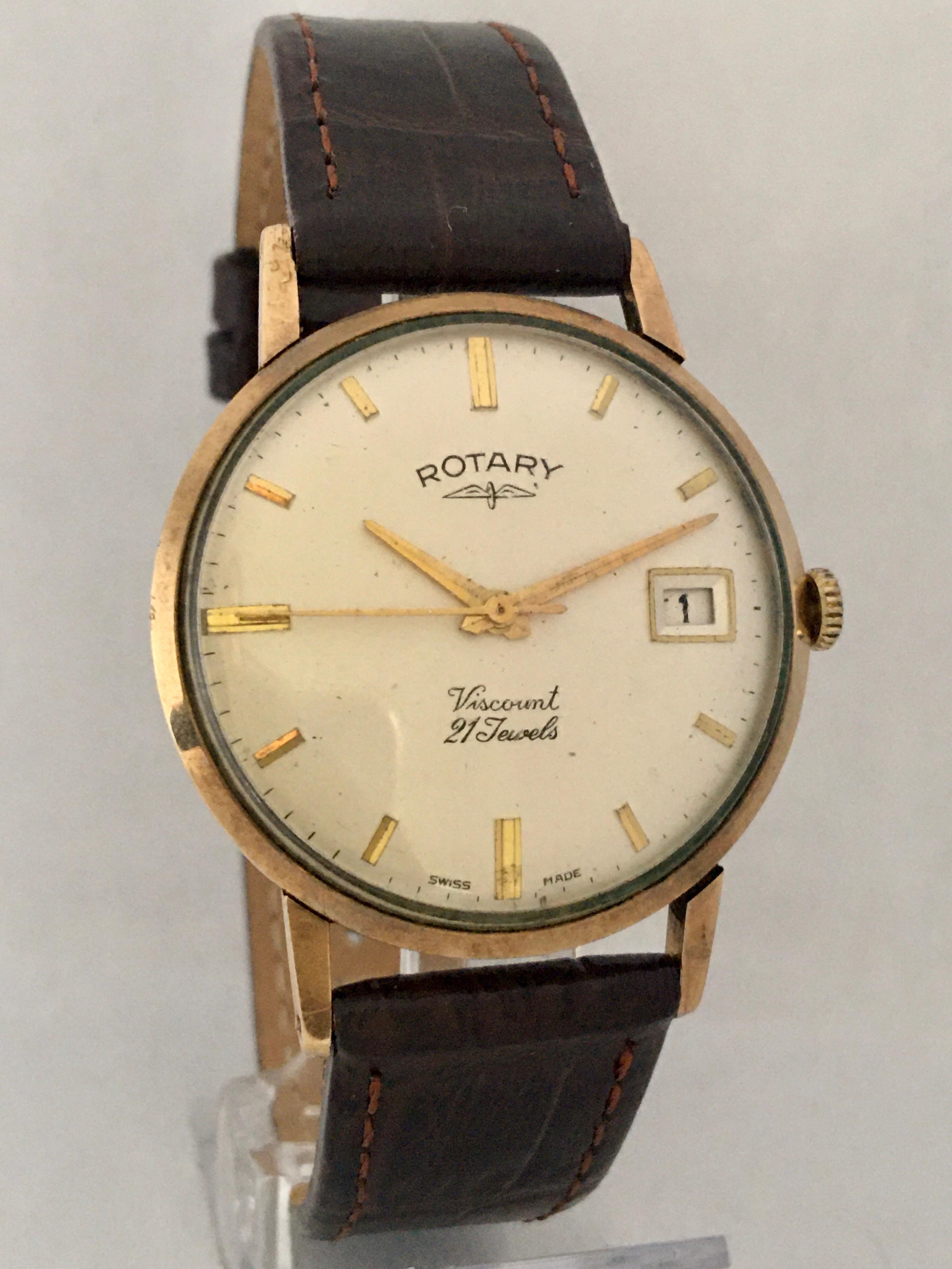 9 Karat Gold Vintage 1960s Rotary Viscount 21 Jewels Watch 7