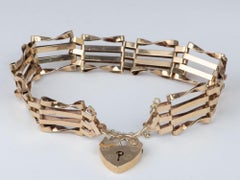 Bracelet vintage en or 9 carats à maillons en forme de grille, avec fermoir en forme de cœur et cadenas V1203