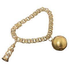 9K Gold Vintage Italienisches Armband mit 18 Karat Goldkugel und 9 Karat Goldflaschenanhängern