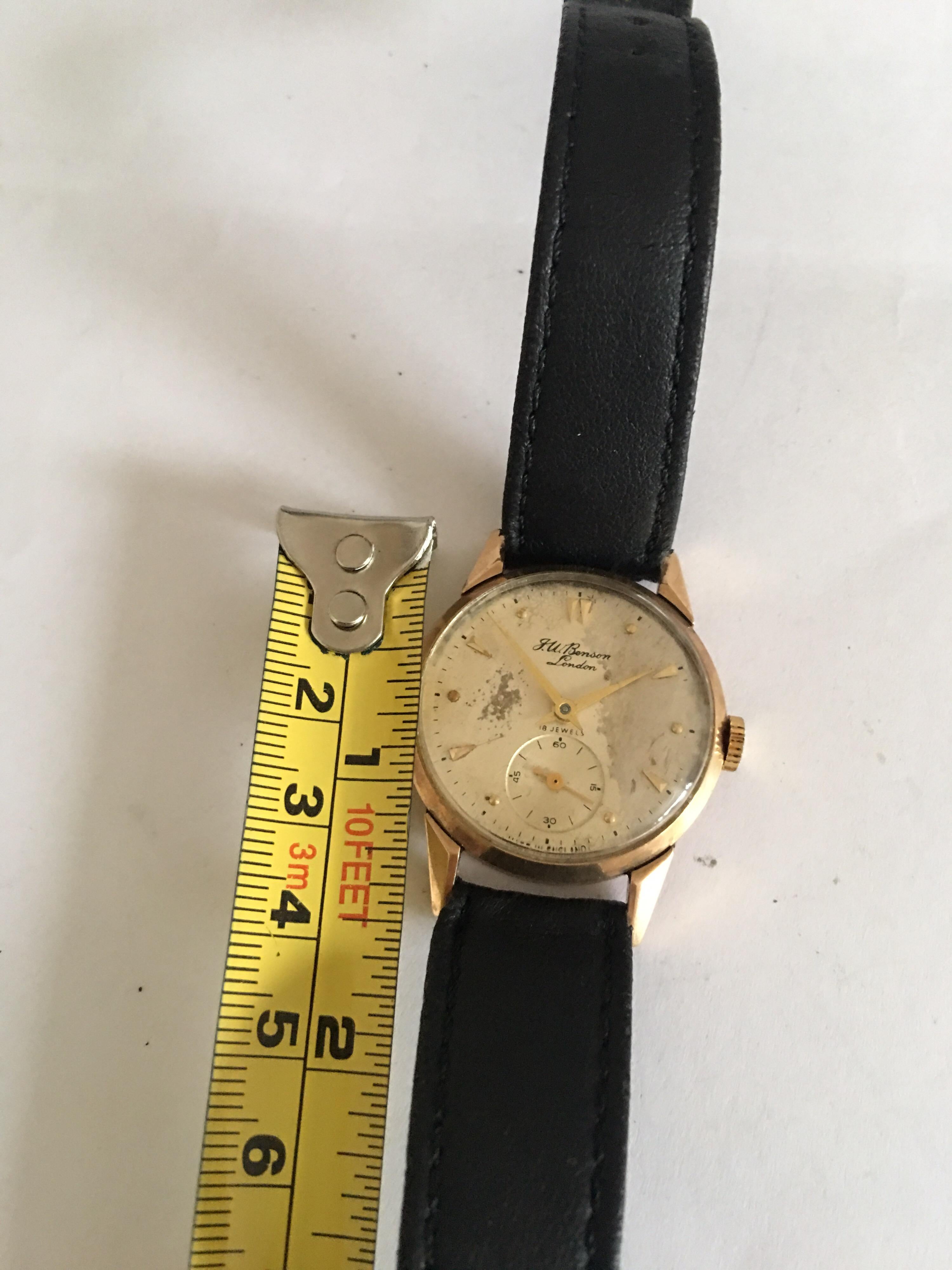 Women's or Men's 9 Karat Gold Vintage J. W. Benson London 1950s Manual Wristwatch For Sale