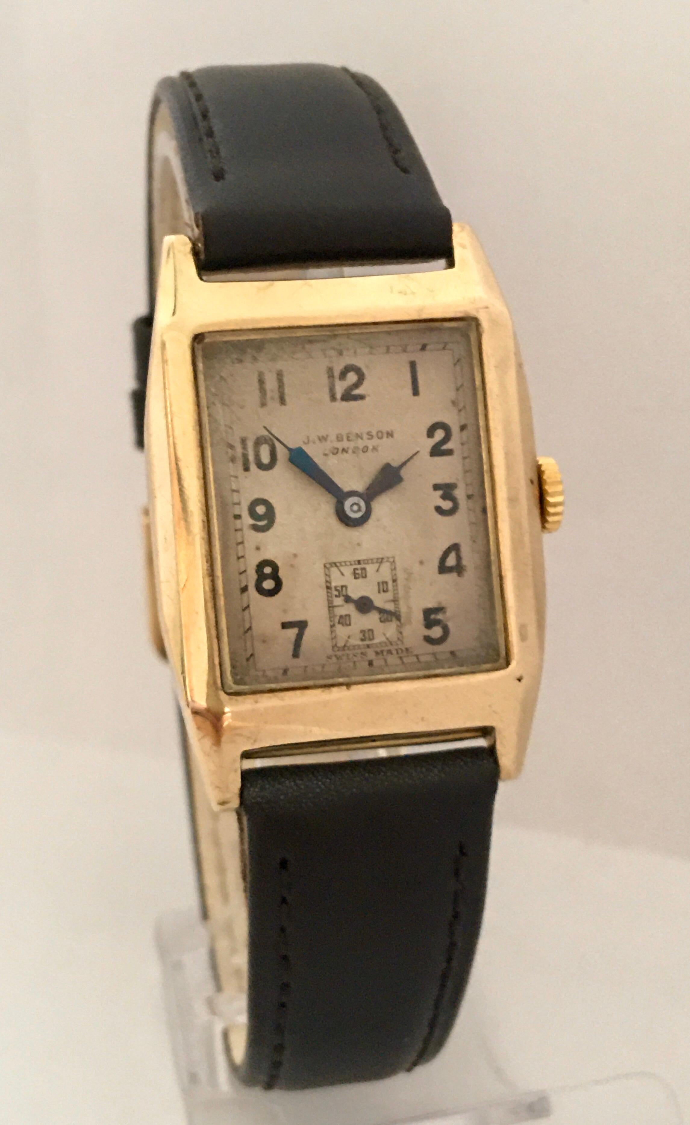 This beautiful pre-owned 1930’s vintage Gold Manual winding watch is in good working condition and it runs well. Visible signs of wear and ageing. Slight scratches on the glass and watch case as shown. Dial has aged.

Please study the images