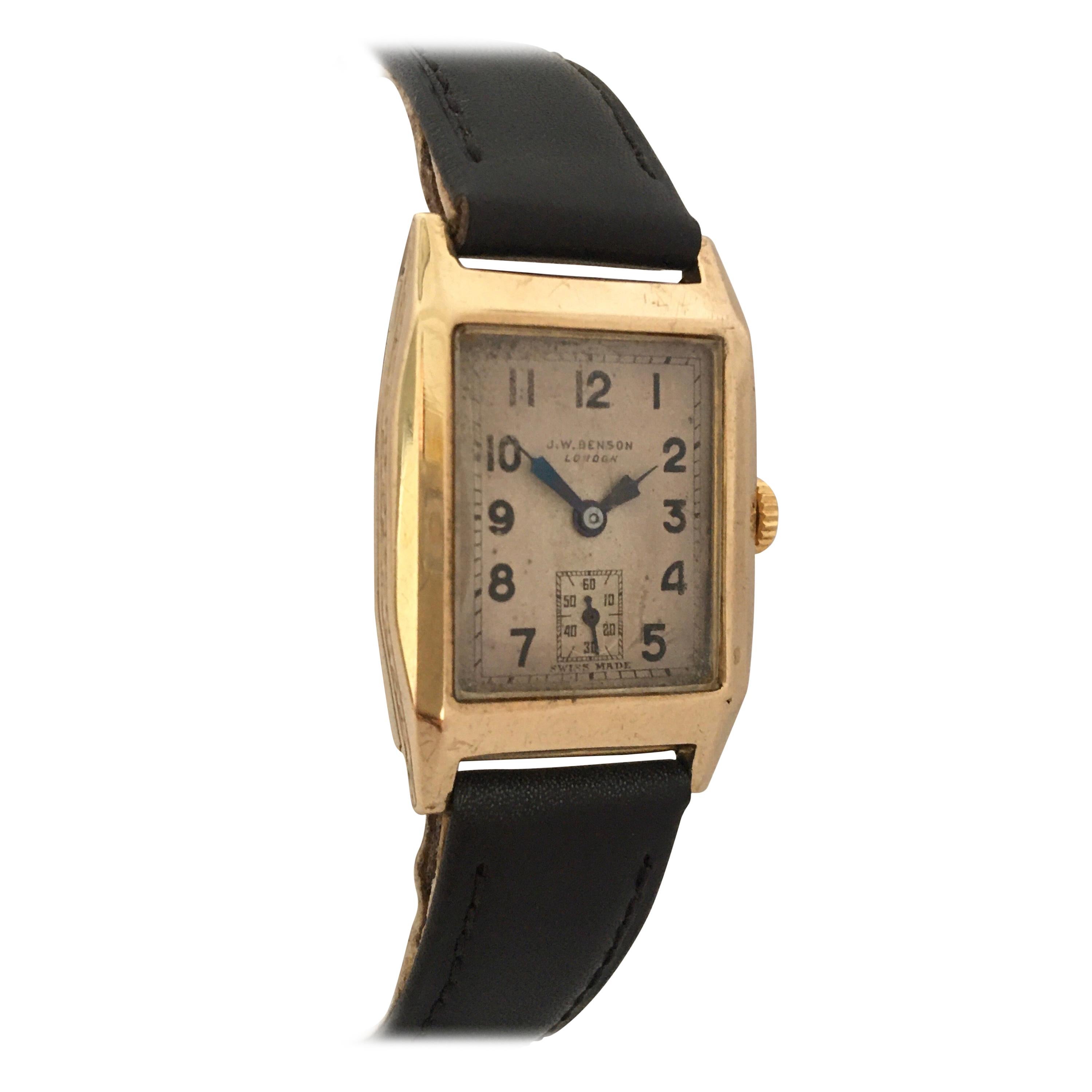 9 Karat Gold Vintage J. W. Benson London Mechanical Watch For Sale