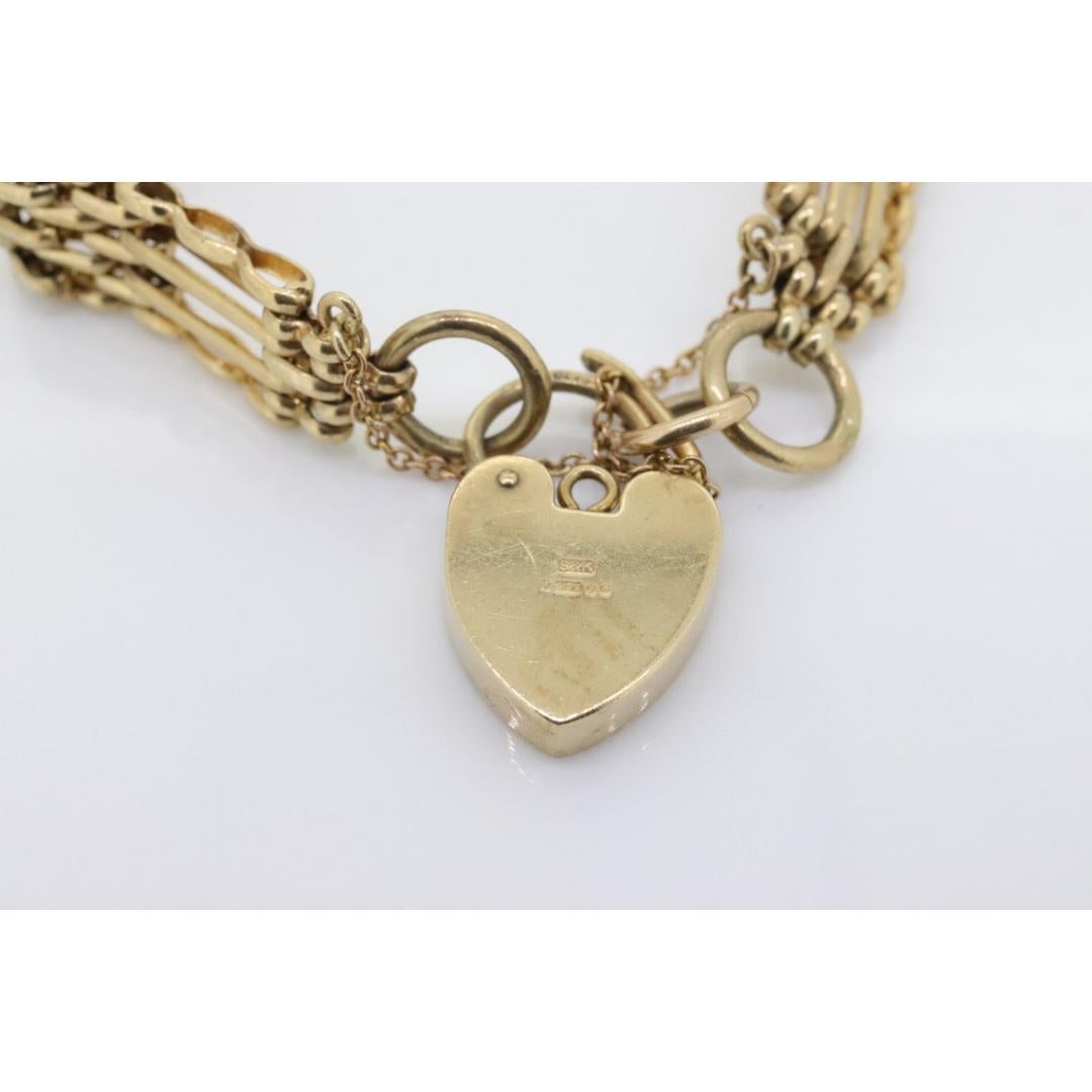 Bracelet cadenas en forme de cœur 9k. Design victorien 7 pouces 19,5 g Pour femmes en vente