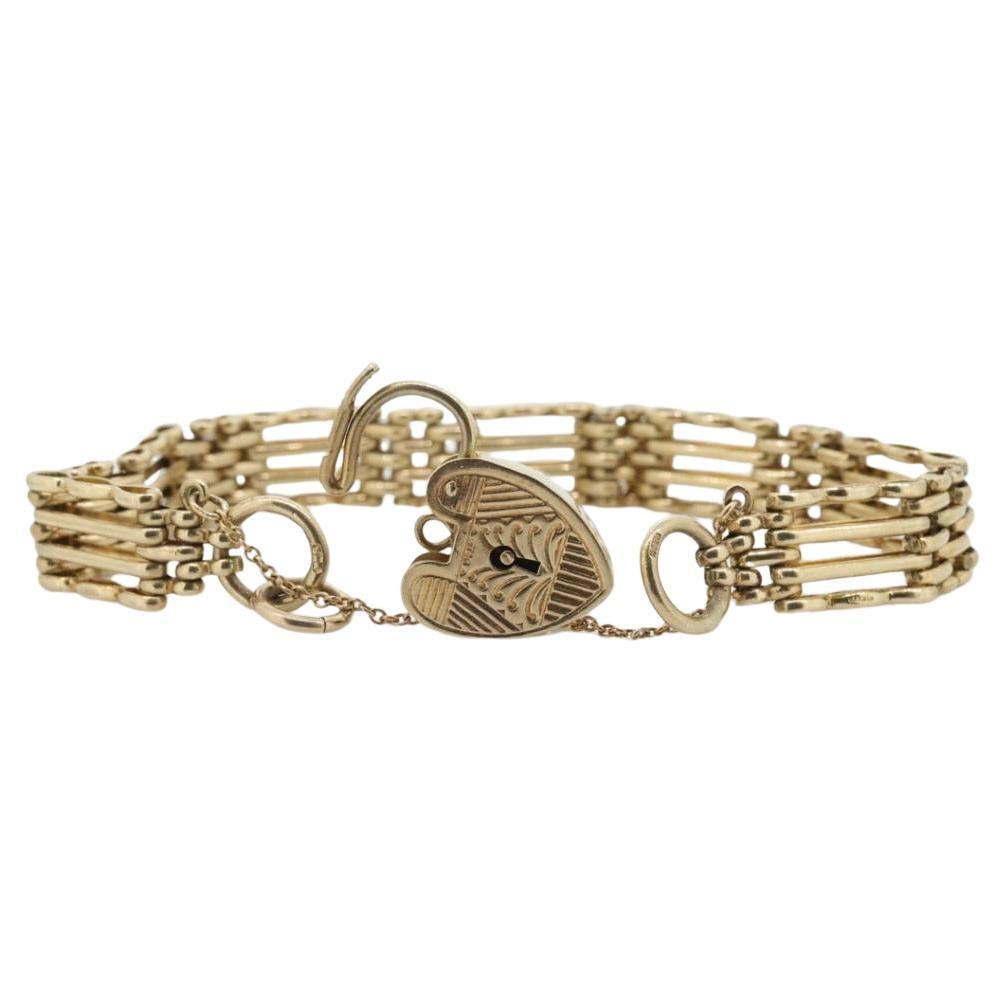 9k Heart Lock Padlock Bracelet. Victorian design 7in 19.5g