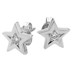 9k White Gold Natural Diamond Star Studs