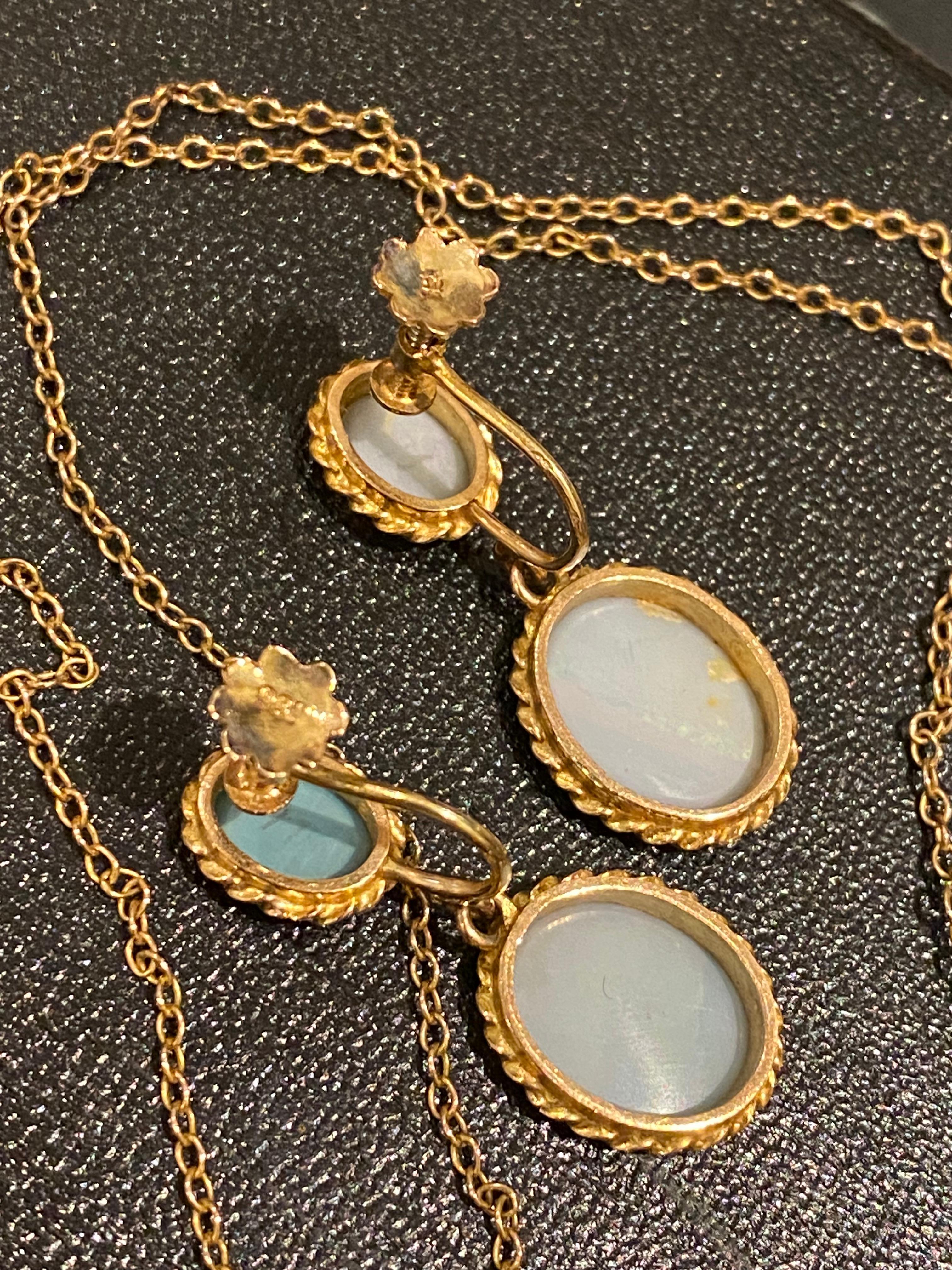 9K Rose Gold 6.00ct Australian Opal Retro 60's Set: Earrings & Pendant + Chain For Sale 9