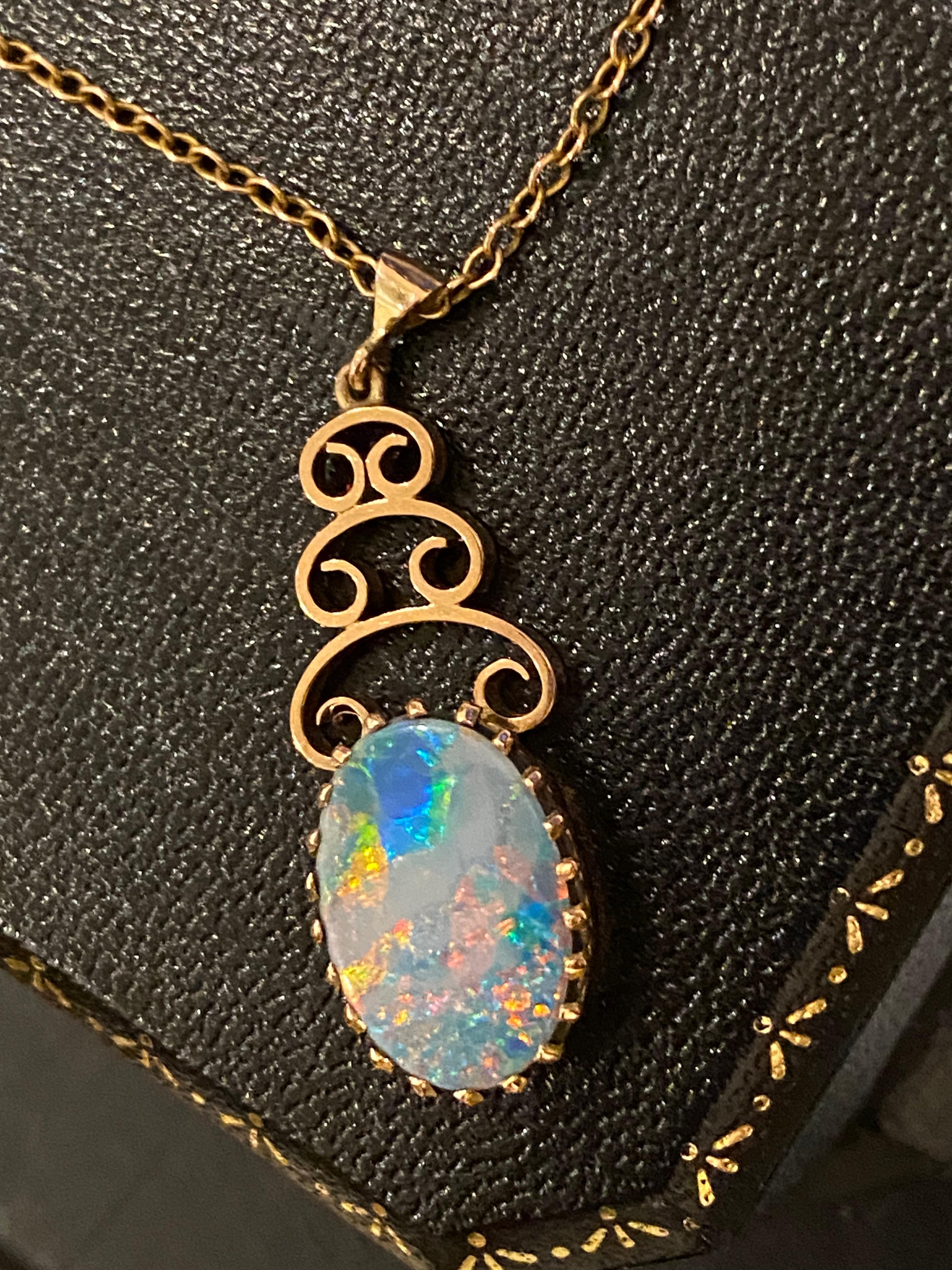 9K Rose Gold 6.00ct Australian Opal Retro 60's Set: Earrings & Pendant + Chain For Sale 10