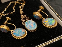 9K Rose Gold 6.00ct Australian Opal Retro 60's Set: Earrings & Pendant + Chain