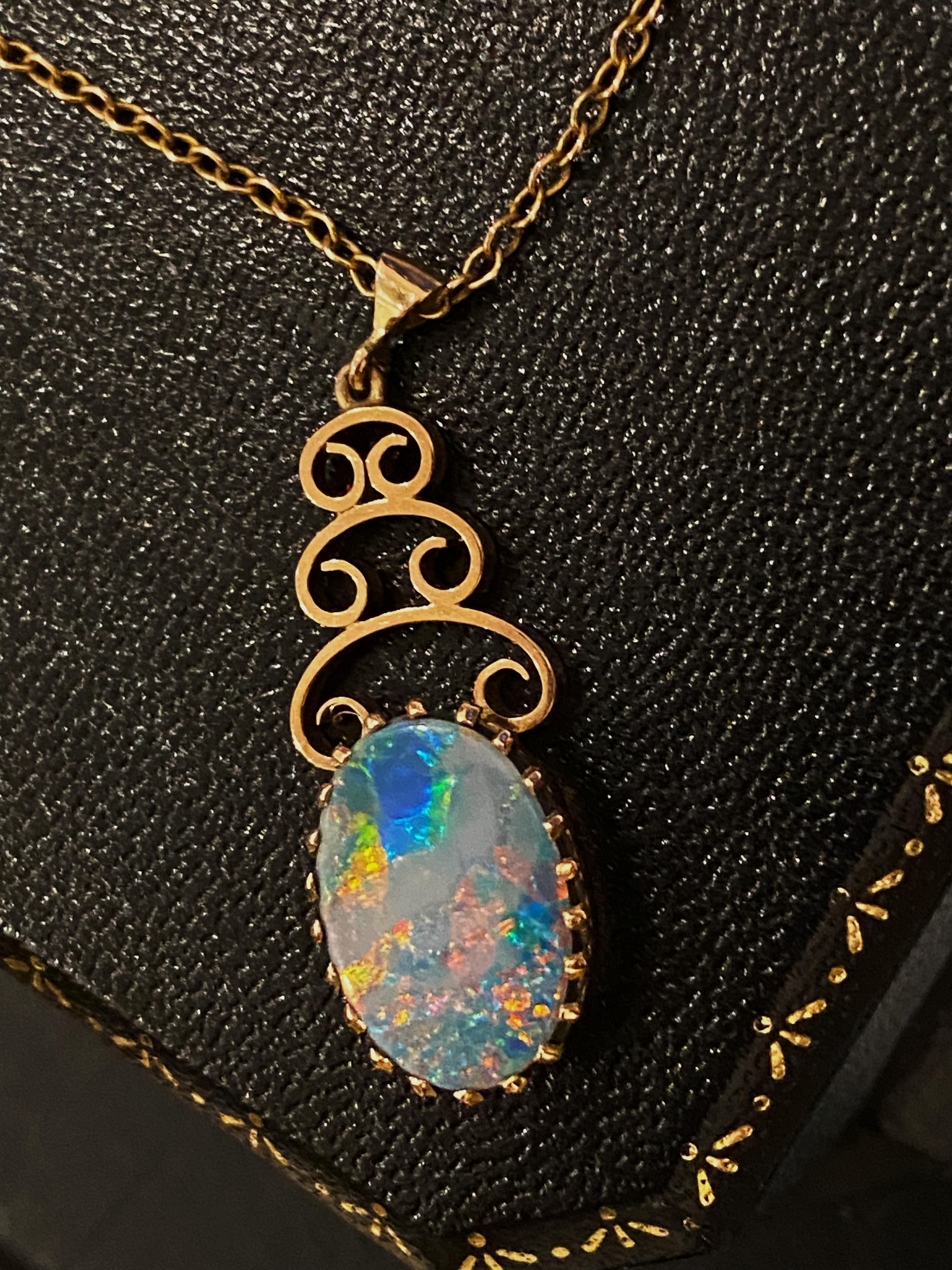 9K Rose Gold 6.00ct Australian Opal Retro 60's Set: Earrings & Pendant + Chain For Sale 2