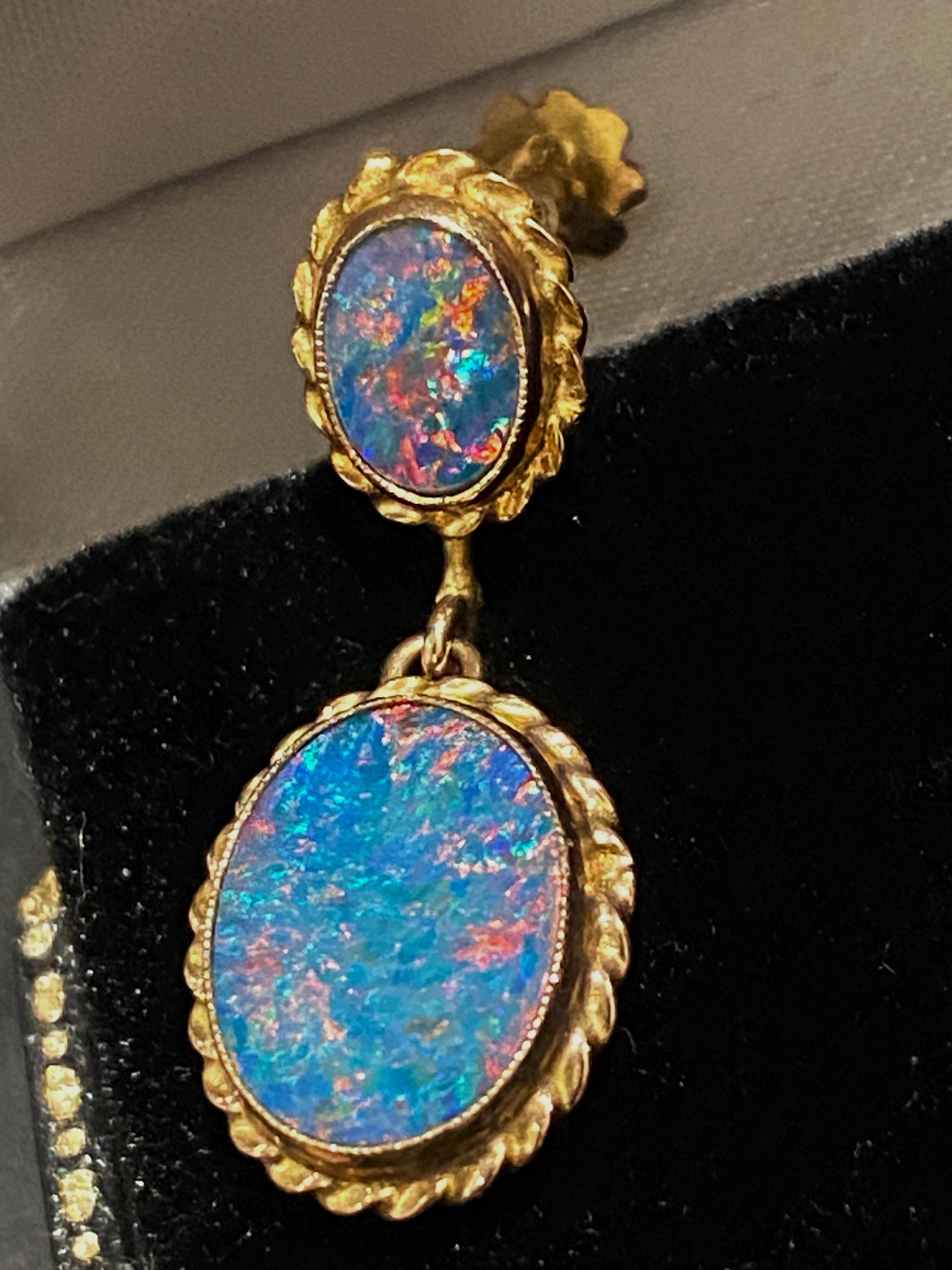 9K Rose Gold 6.00ct Australian Opal Retro 60's Set: Earrings & Pendant + Chain For Sale 3